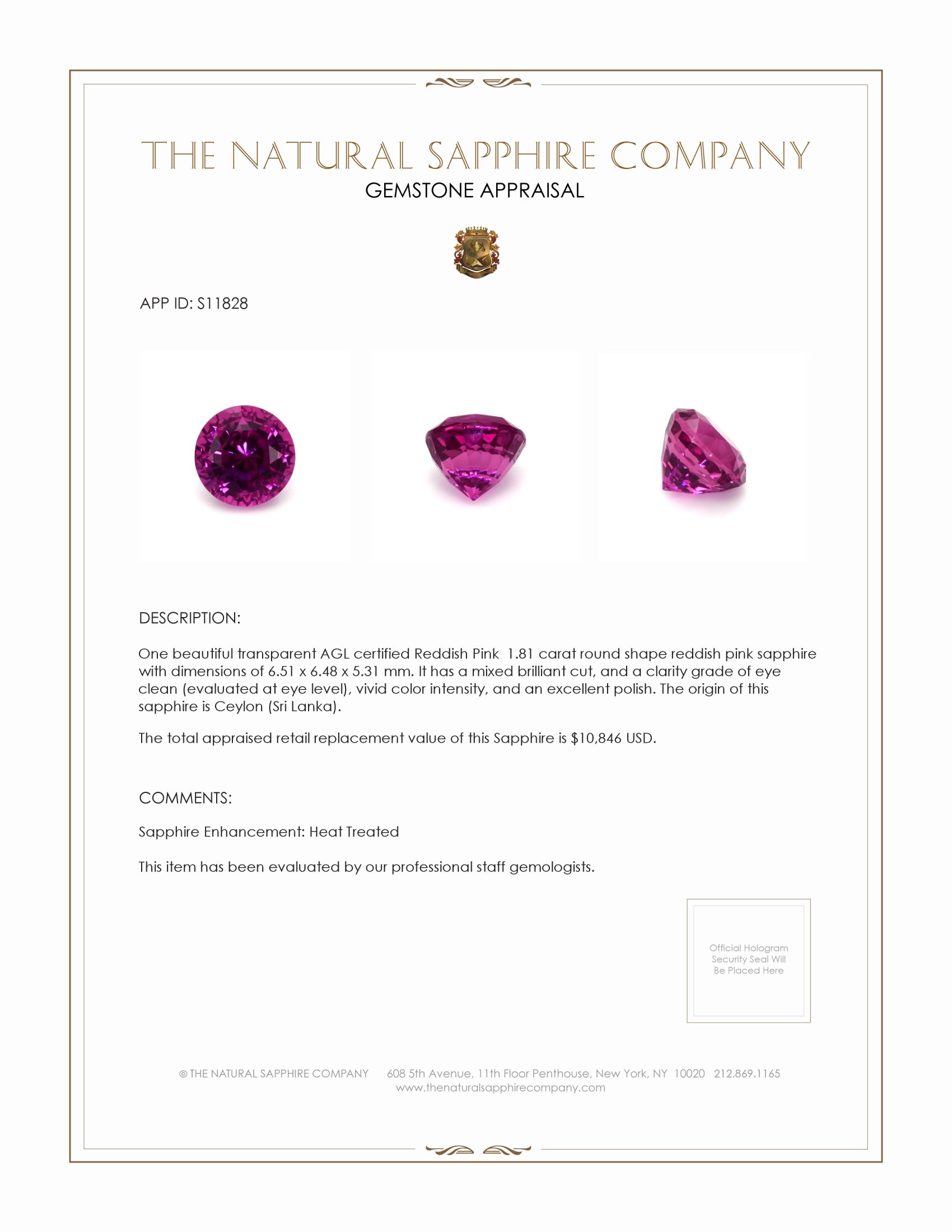 1.81 Ct. Reddish Pink Sapphire from Ceylon (Sri Lanka)