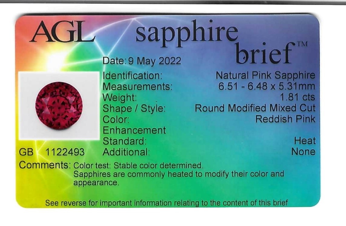 1.81 Ct. Reddish Pink Sapphire from Ceylon (Sri Lanka)