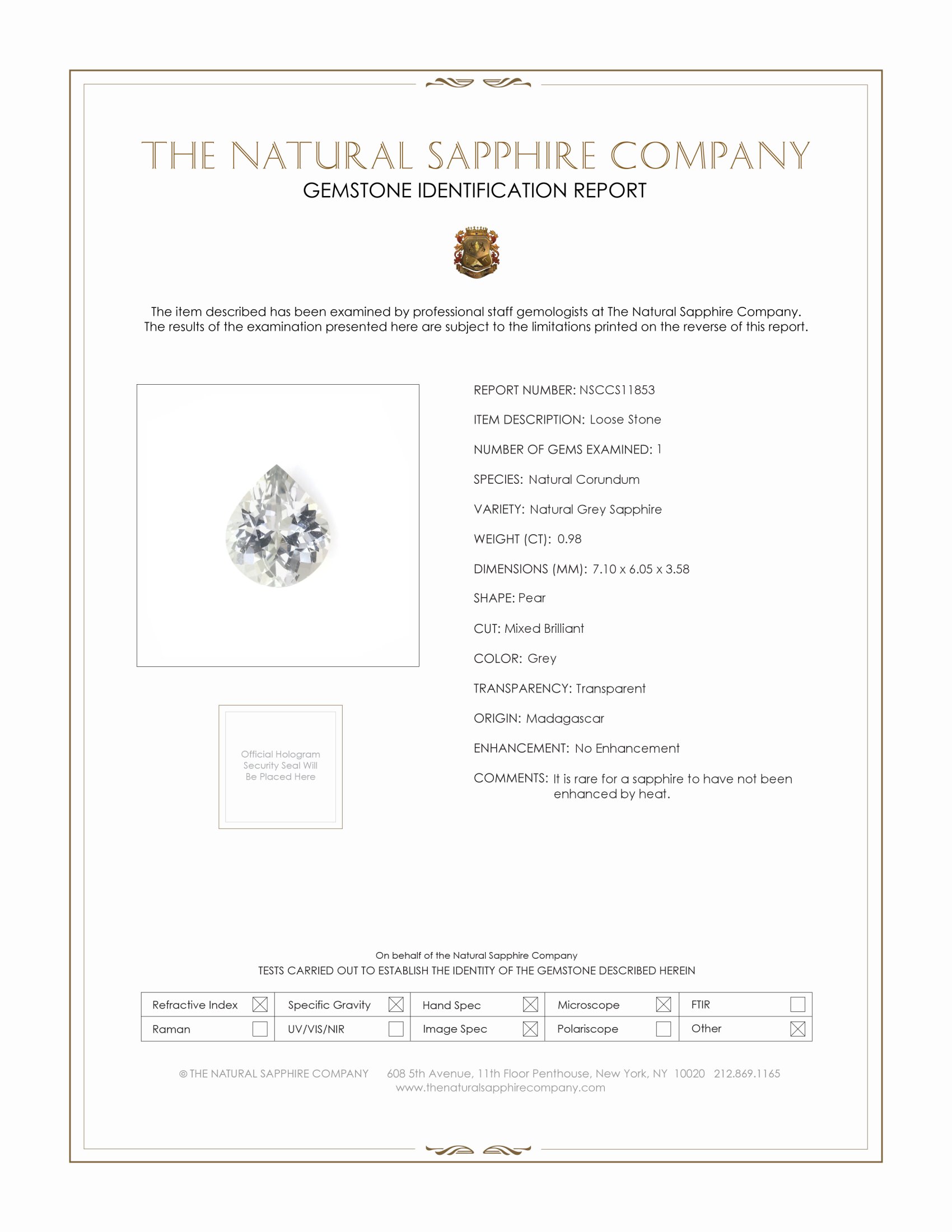 0.98 Ct. Grey Sapphire from Madagascar