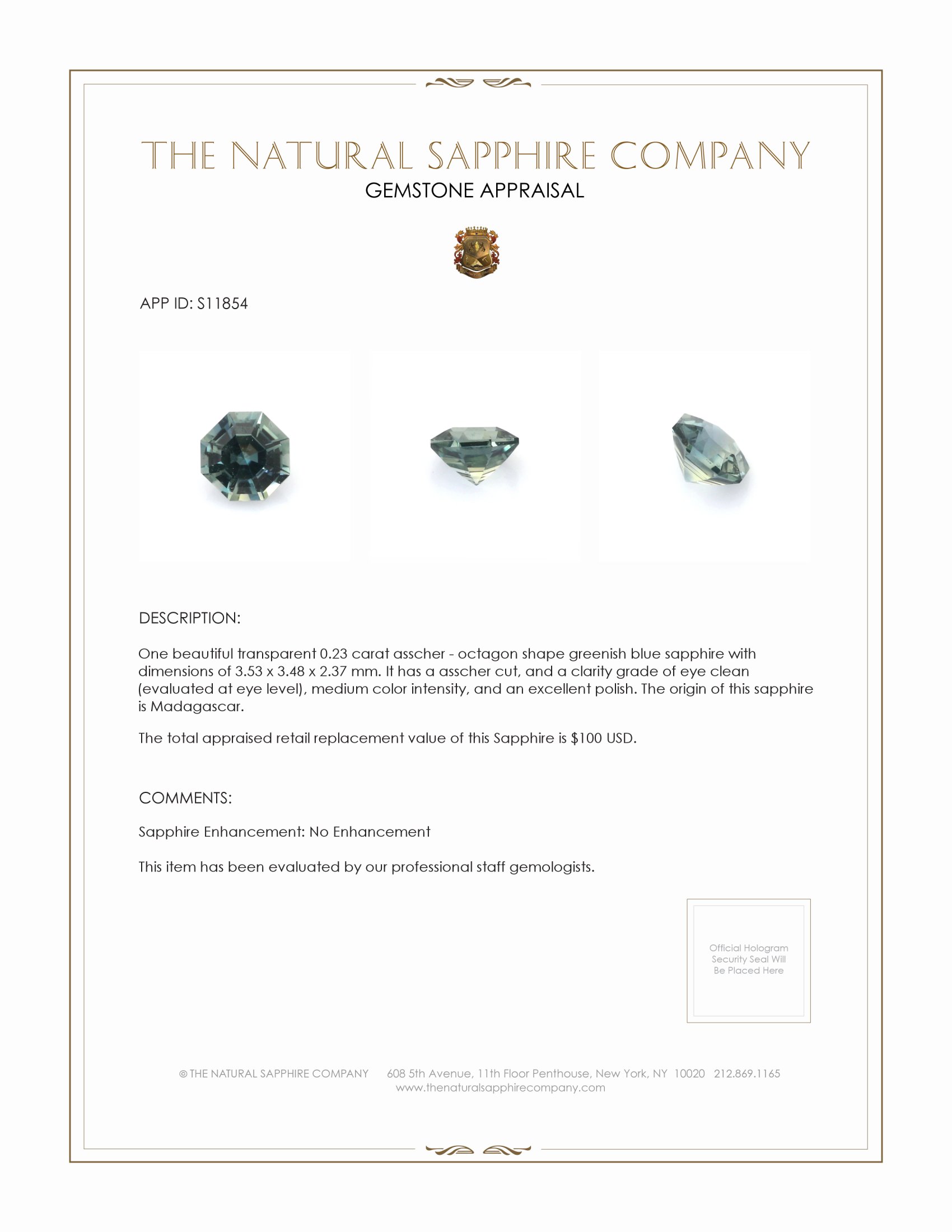 0.23 Ct. Greenish Blue Sapphire from Madagascar