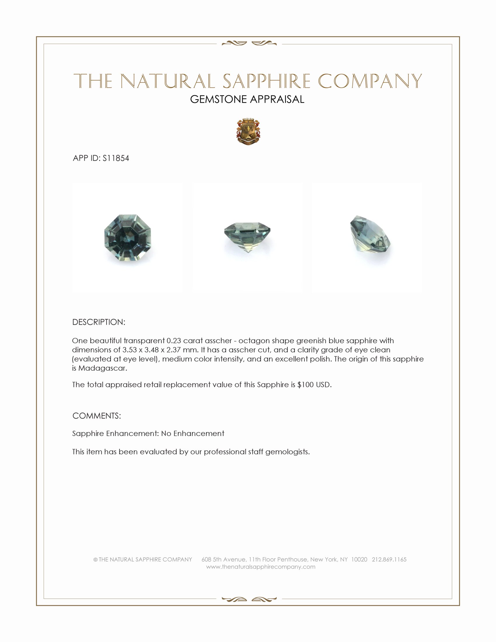 0.23 Ct. Greenish Blue Sapphire from Madagascar