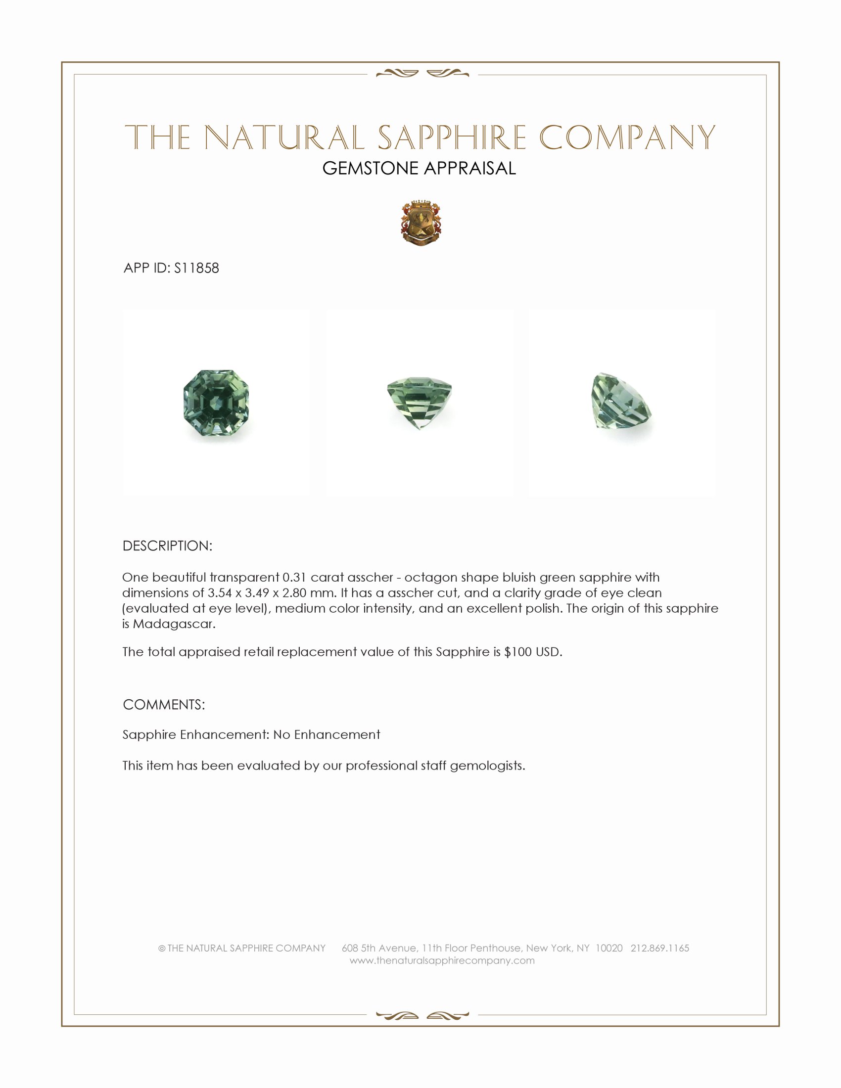 0.31 Ct. Bluish Green Sapphire from Madagascar