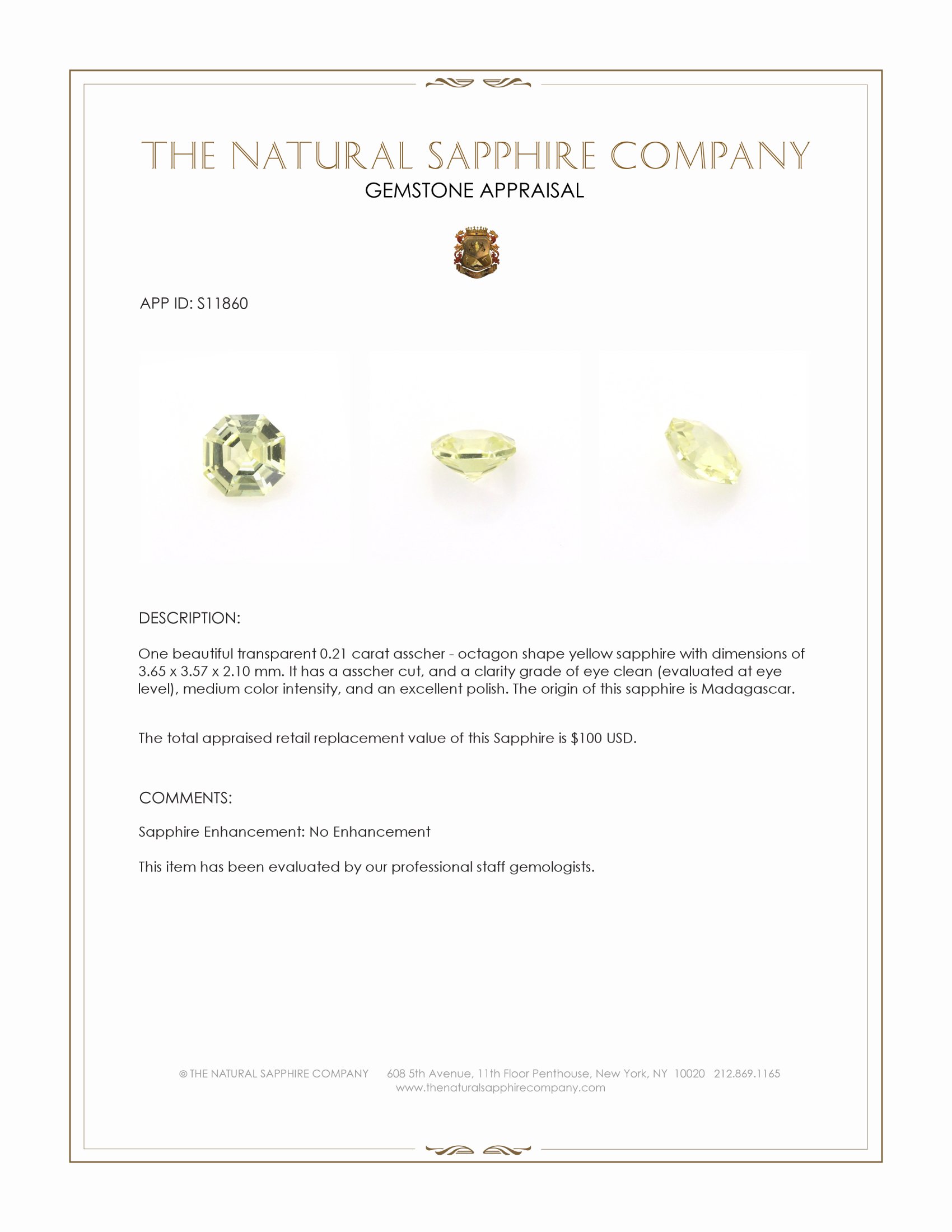 0.21 Ct. Yellow Sapphire from Madagascar