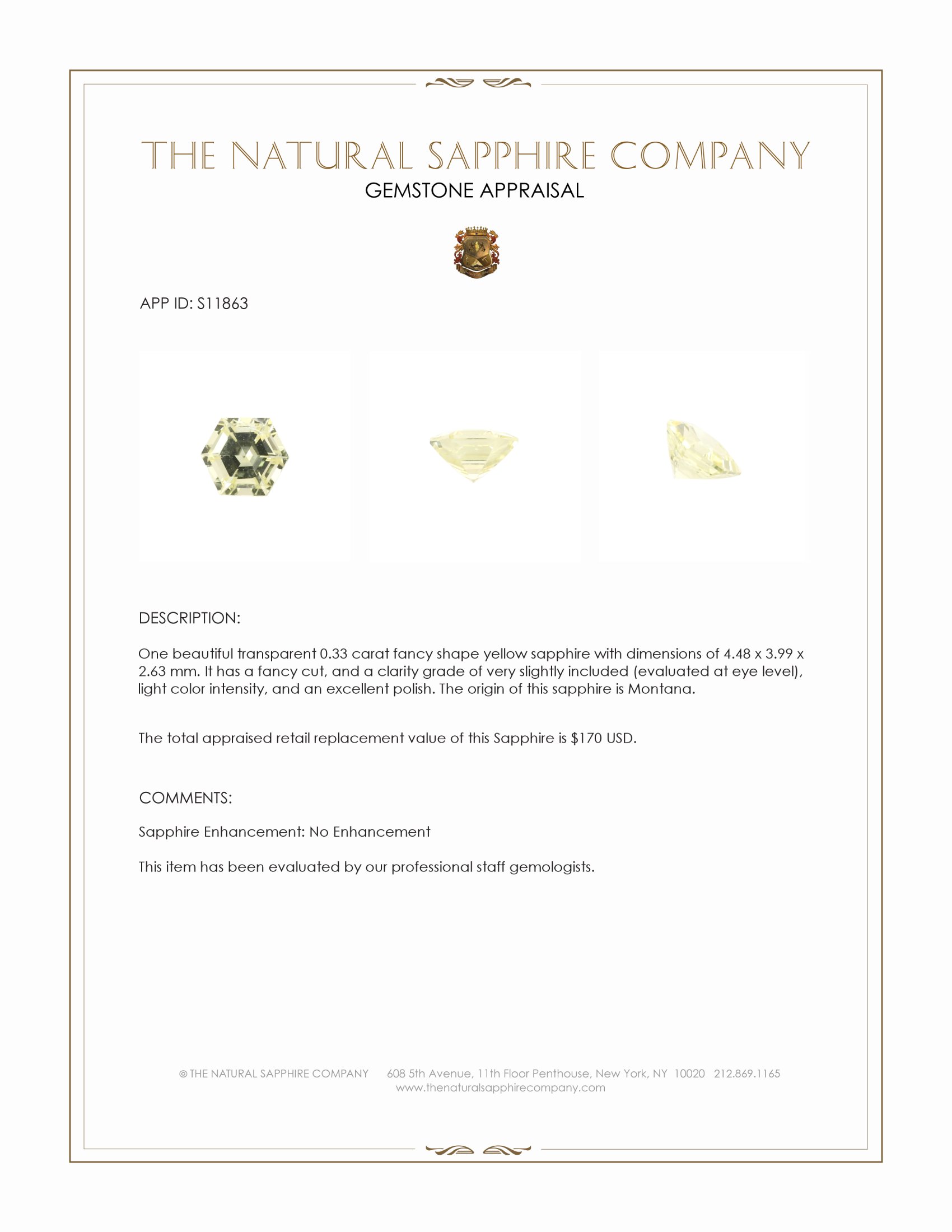 0.33 Ct. Yellow Sapphire from Montana