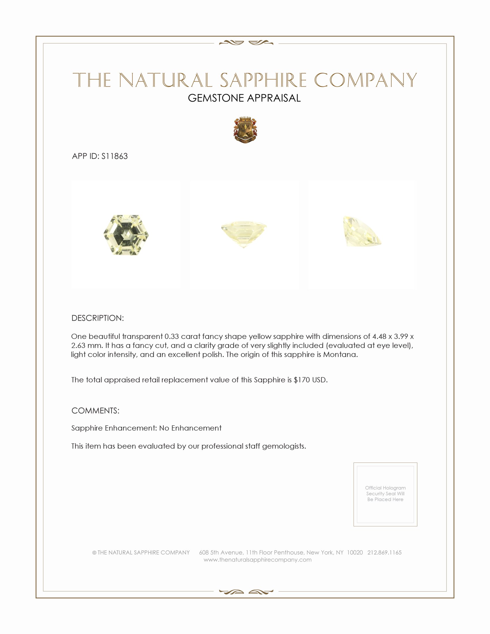 0.33 Ct. Yellow Sapphire from Montana