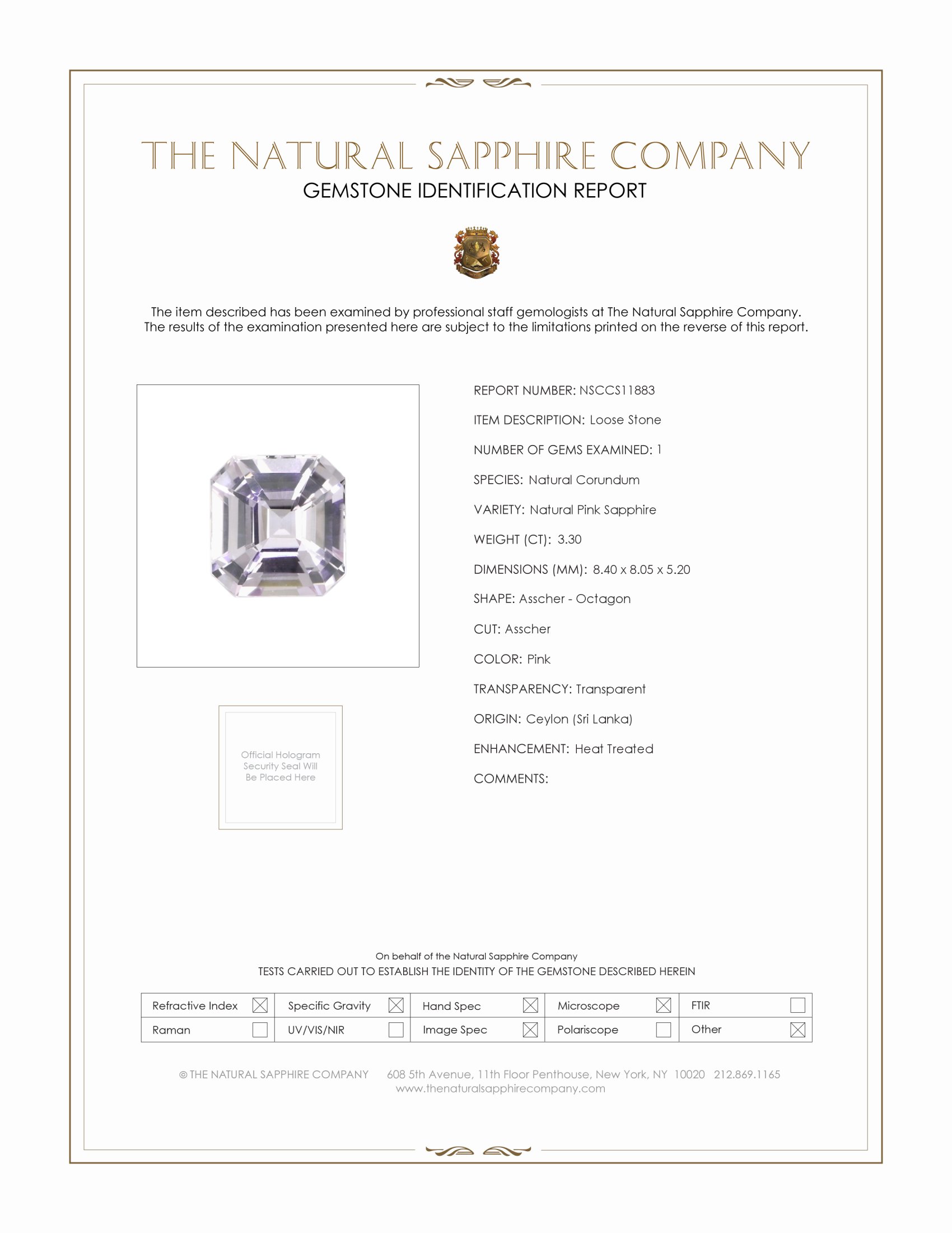 3.30 Ct. Pink Sapphire from Ceylon (Sri Lanka)