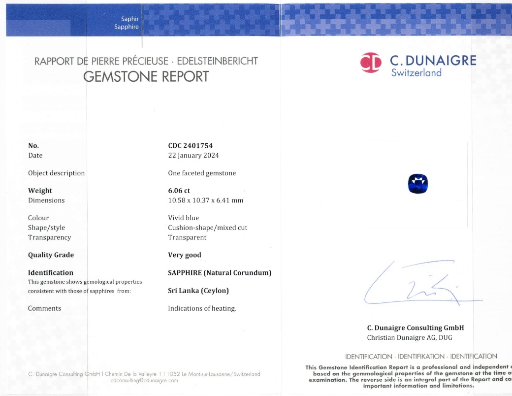 6.06 Ct. Blue Sapphire from Ceylon (Sri Lanka)