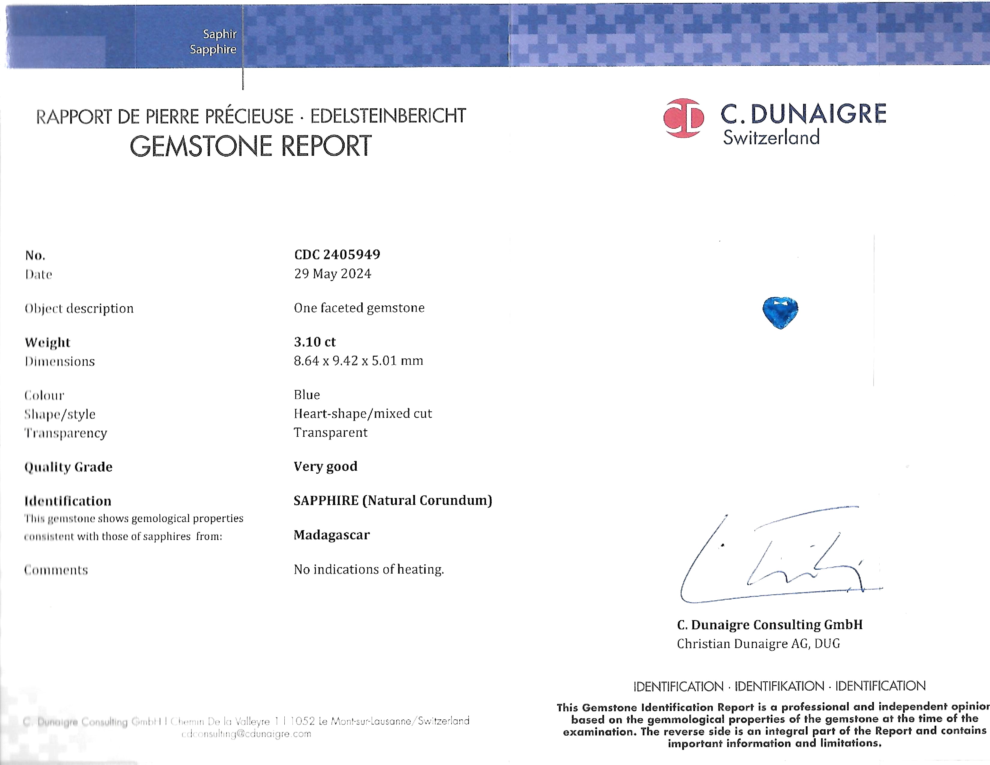 3.10 Ct. Blue Sapphire from Madagascar