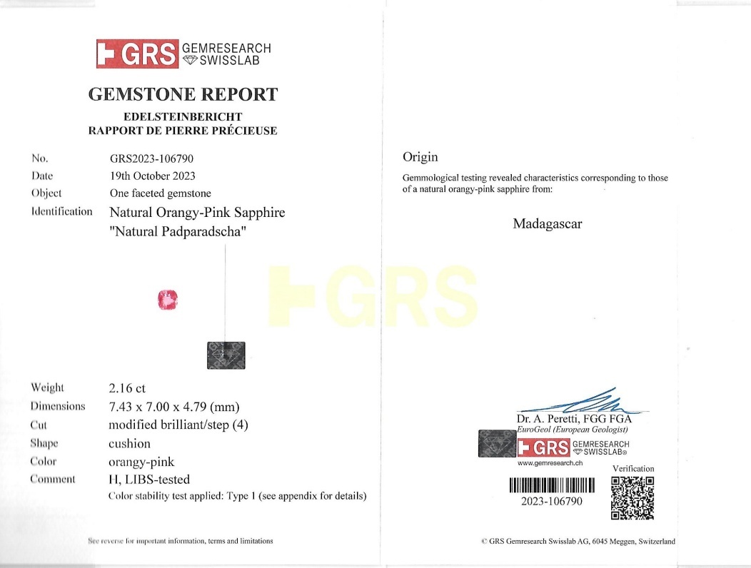 2.16 Ct. Padparadscha Sapphire from Madagascar