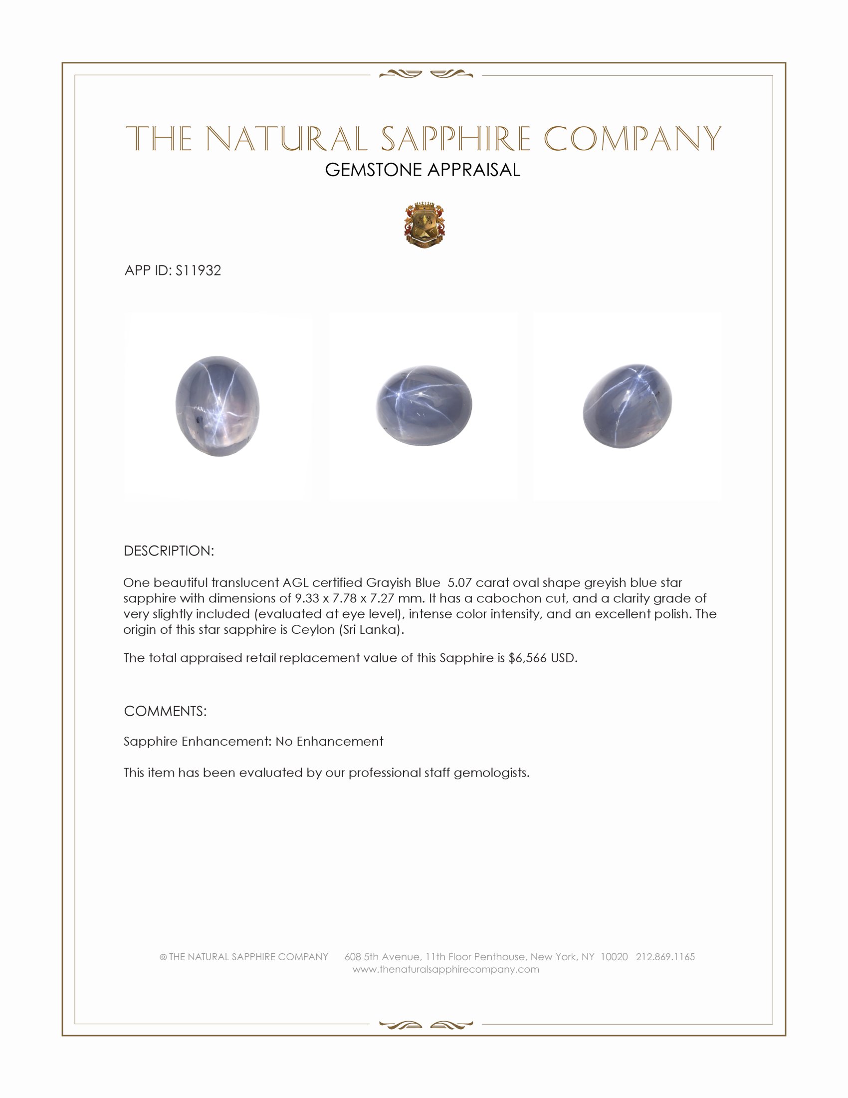 5.07 Ct. Greyish Blue Star Sapphire from Ceylon (Sri Lanka)