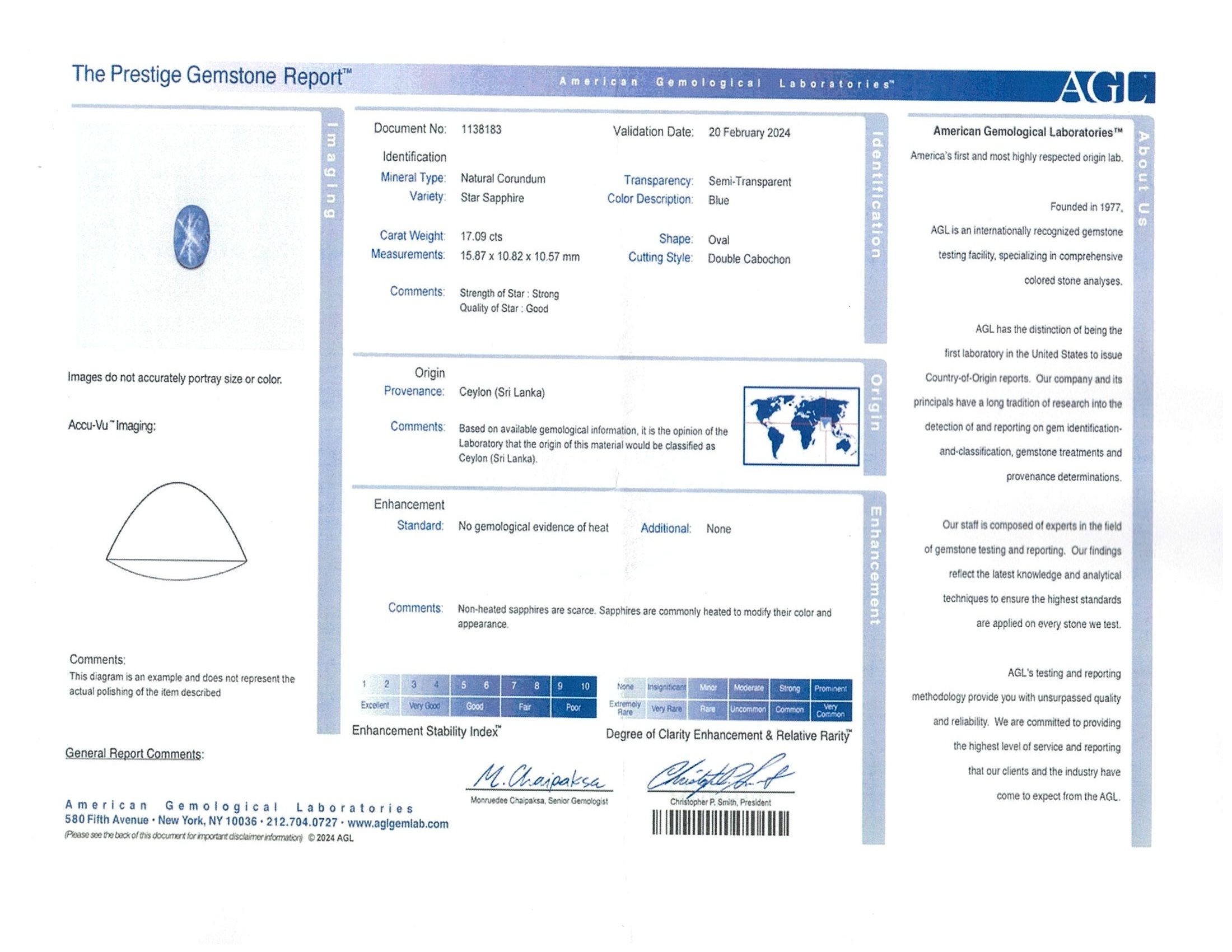 17.09 Ct. Blue Star Sapphire from Ceylon (Sri Lanka)