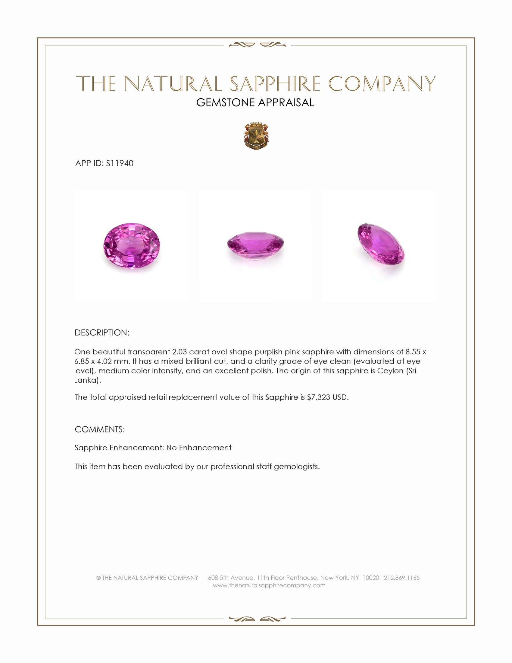 2.03 Ct. Purplish Pink Sapphire from Ceylon (Sri Lanka)