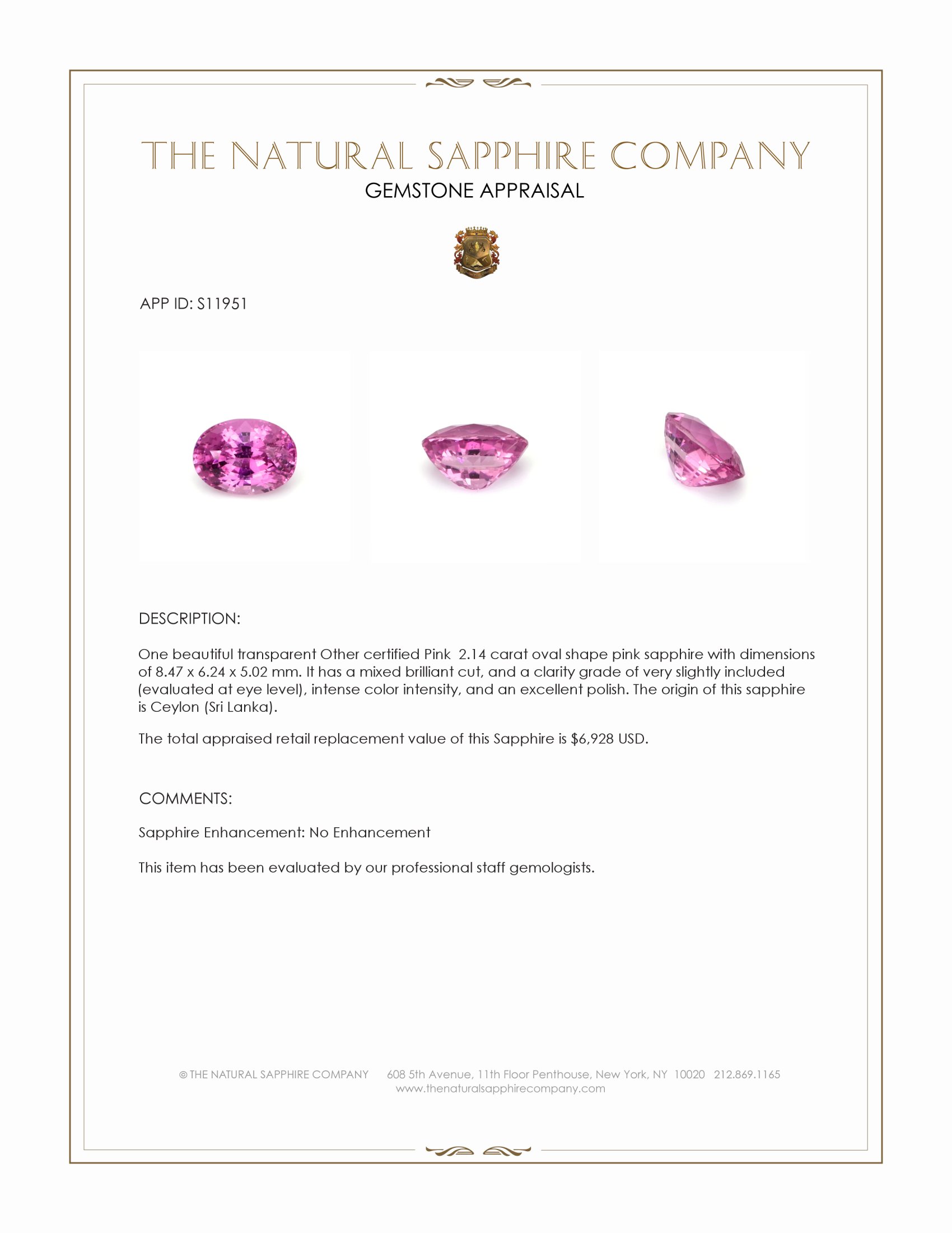 2.14 Ct. Pink Sapphire from Ceylon (Sri Lanka)