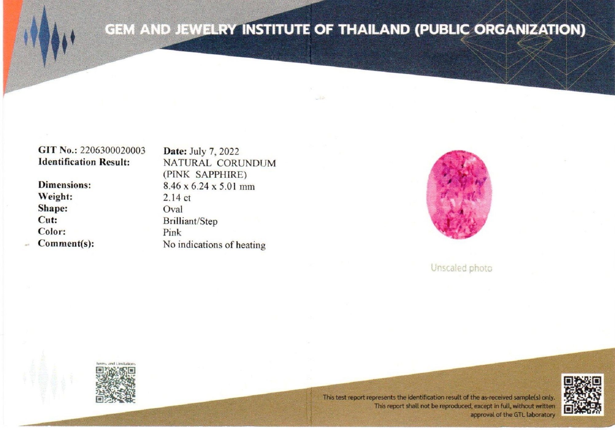 2.14 Ct. Pink Sapphire from Ceylon (Sri Lanka)