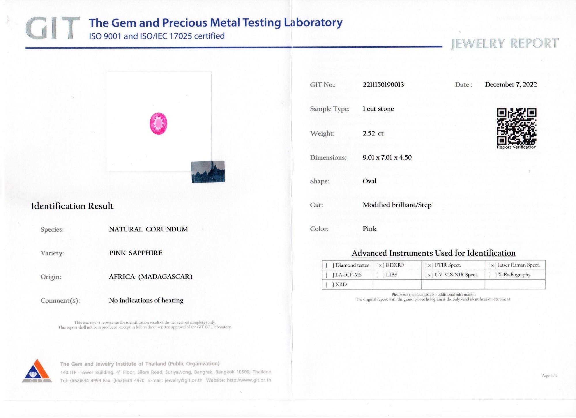 2.51 Ct. Pink Sapphire from Madagascar