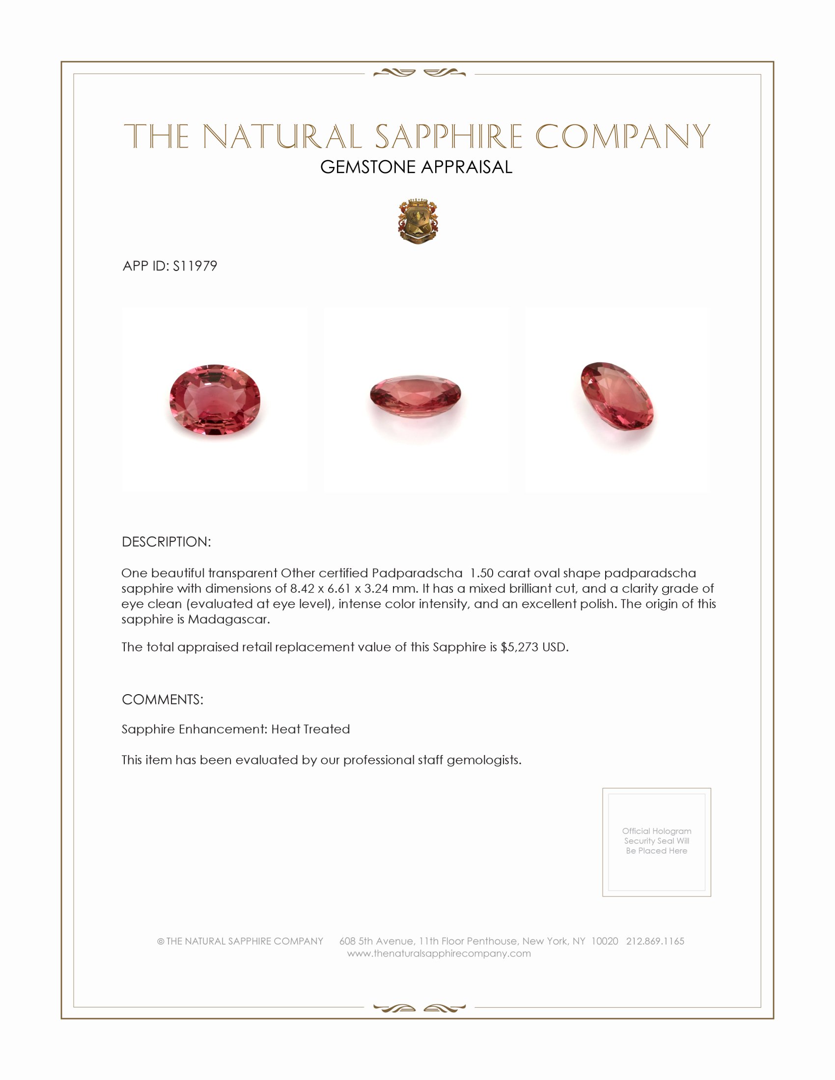 1.50 Ct. Padparadscha Sapphire from Madagascar
