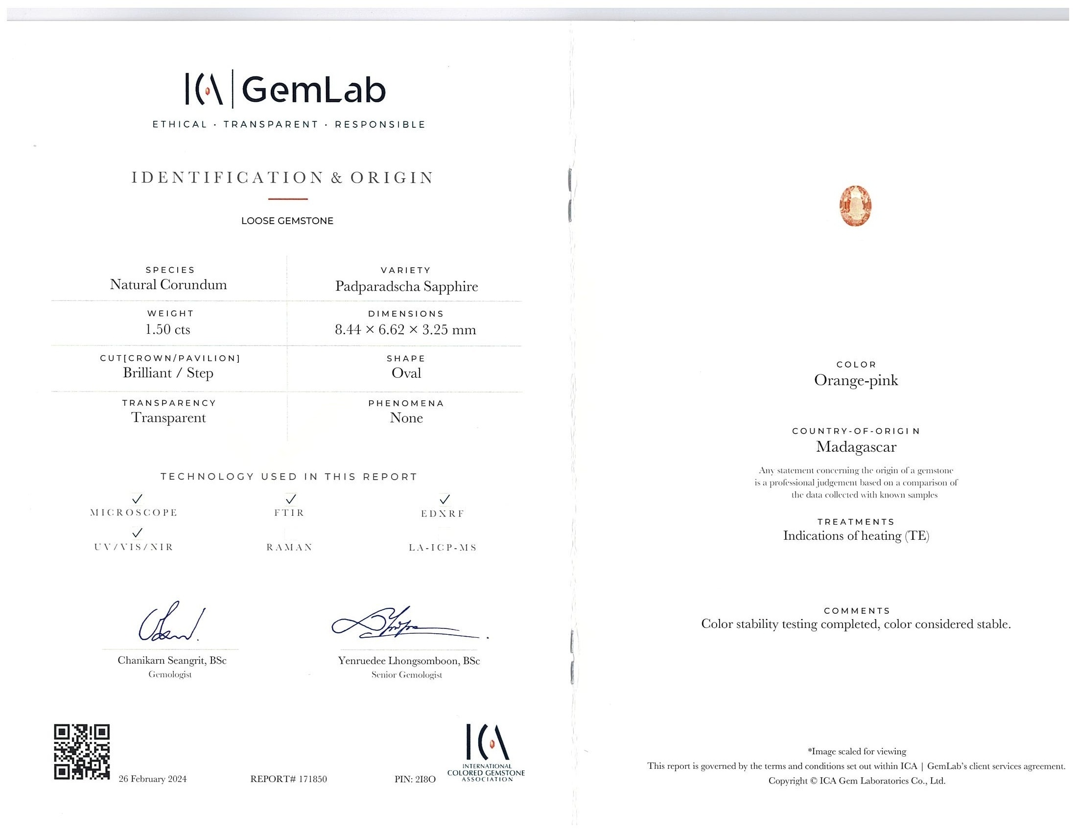 1.50 Ct. Padparadscha Sapphire from Madagascar