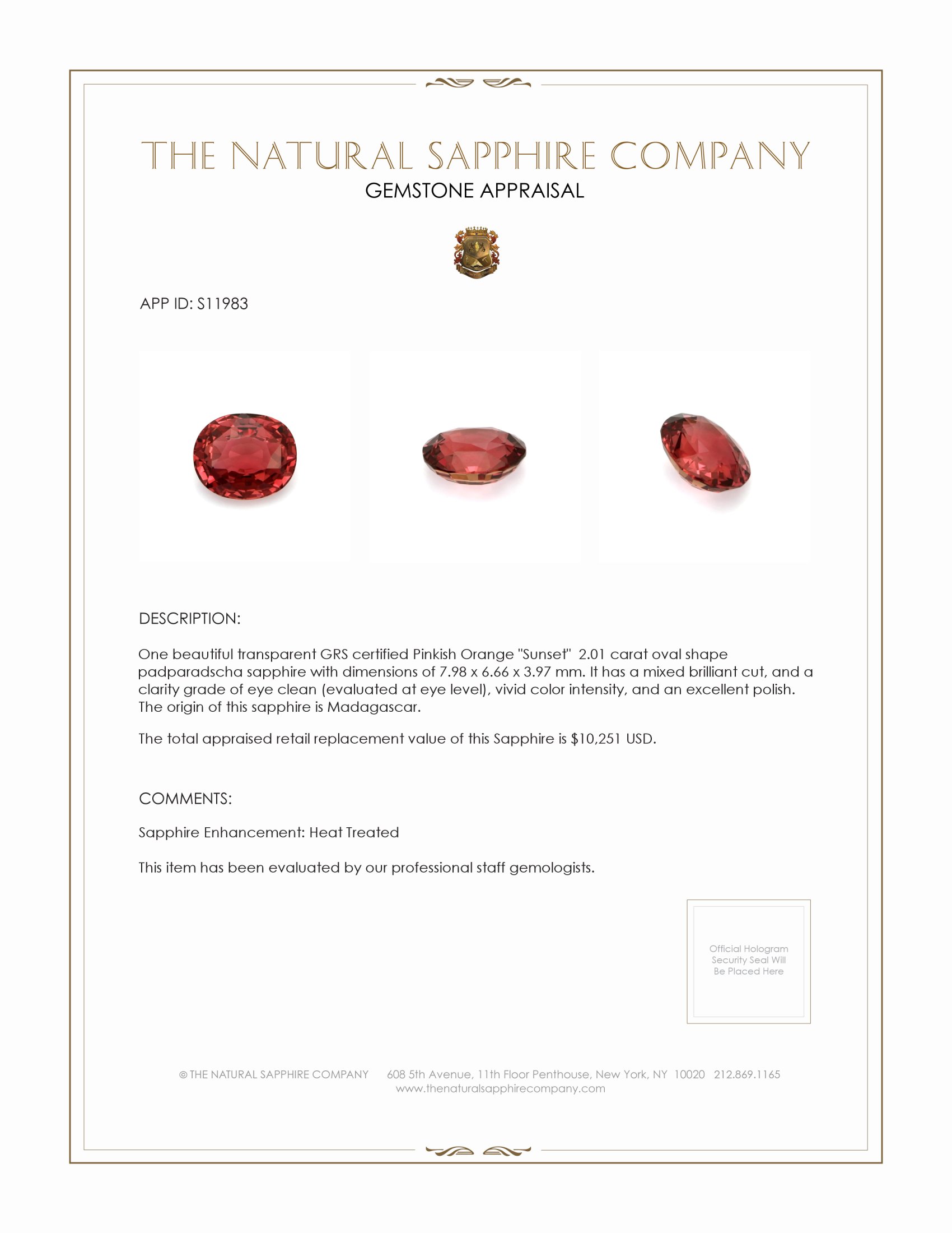 2.01 Ct. Padparadscha Sapphire from Madagascar