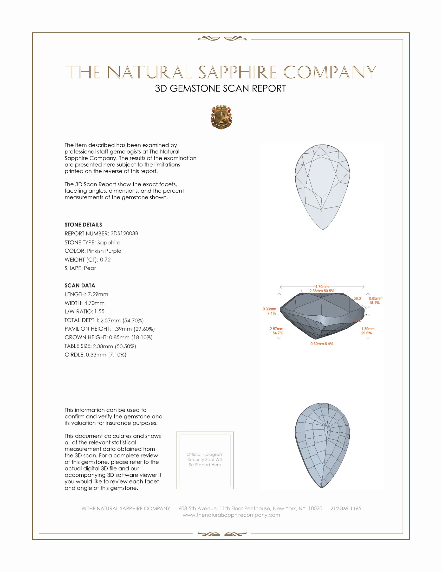 0.72 Ct. Pinkish Purple Sapphire from Ceylon (Sri Lanka)