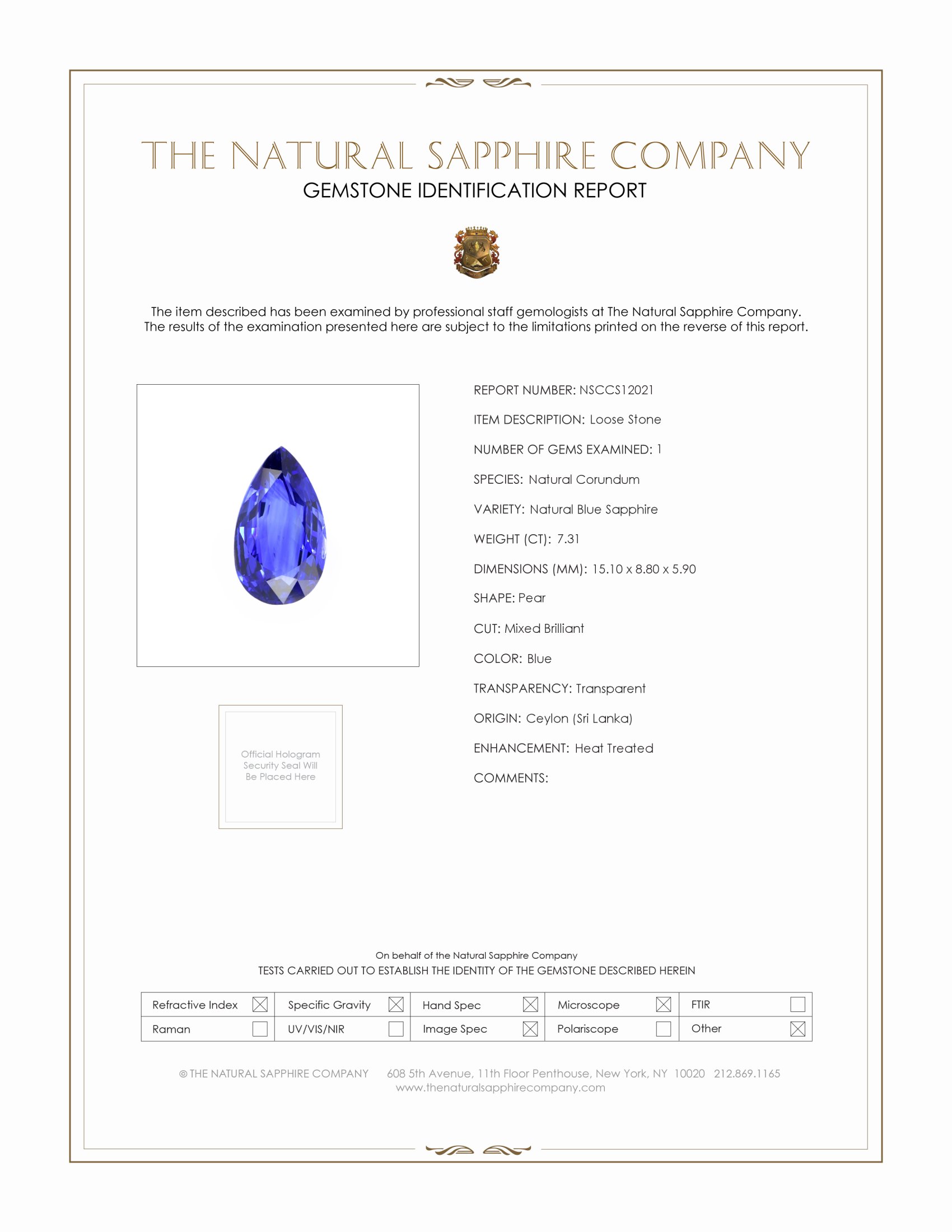 7.31 Ct. Blue Sapphire from Ceylon (Sri Lanka)