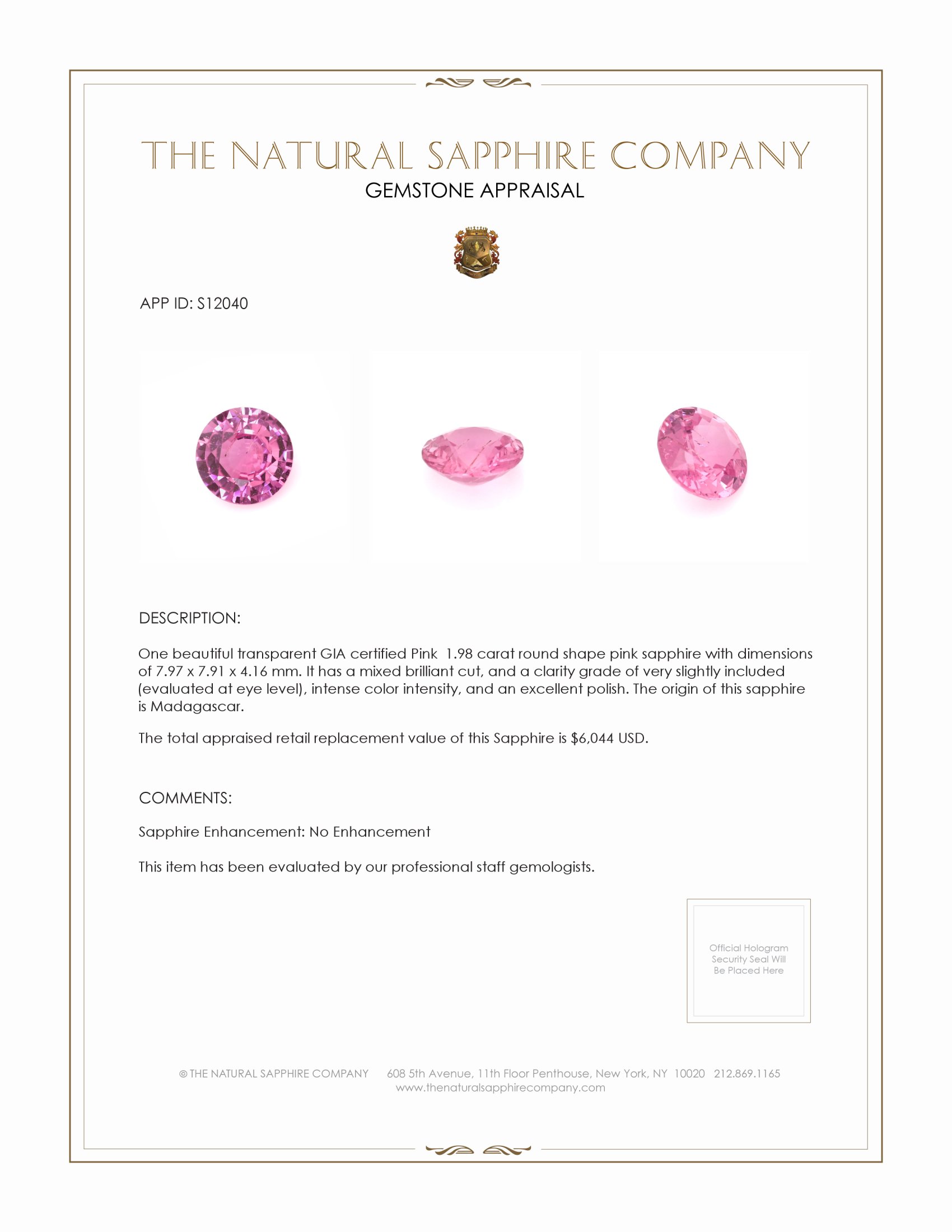 1.98 Ct. Pink Sapphire from Madagascar