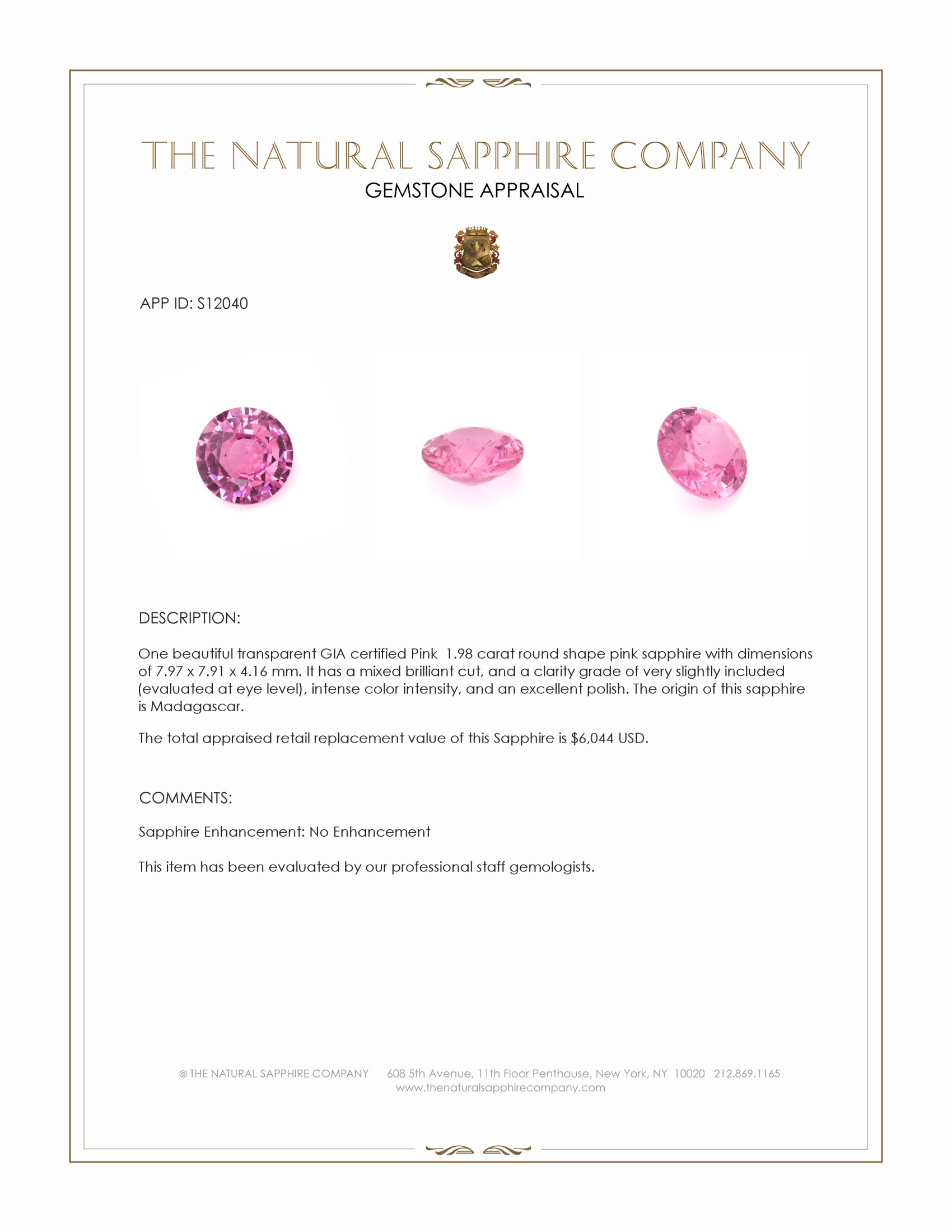 1.98 Ct. Pink Sapphire from Madagascar