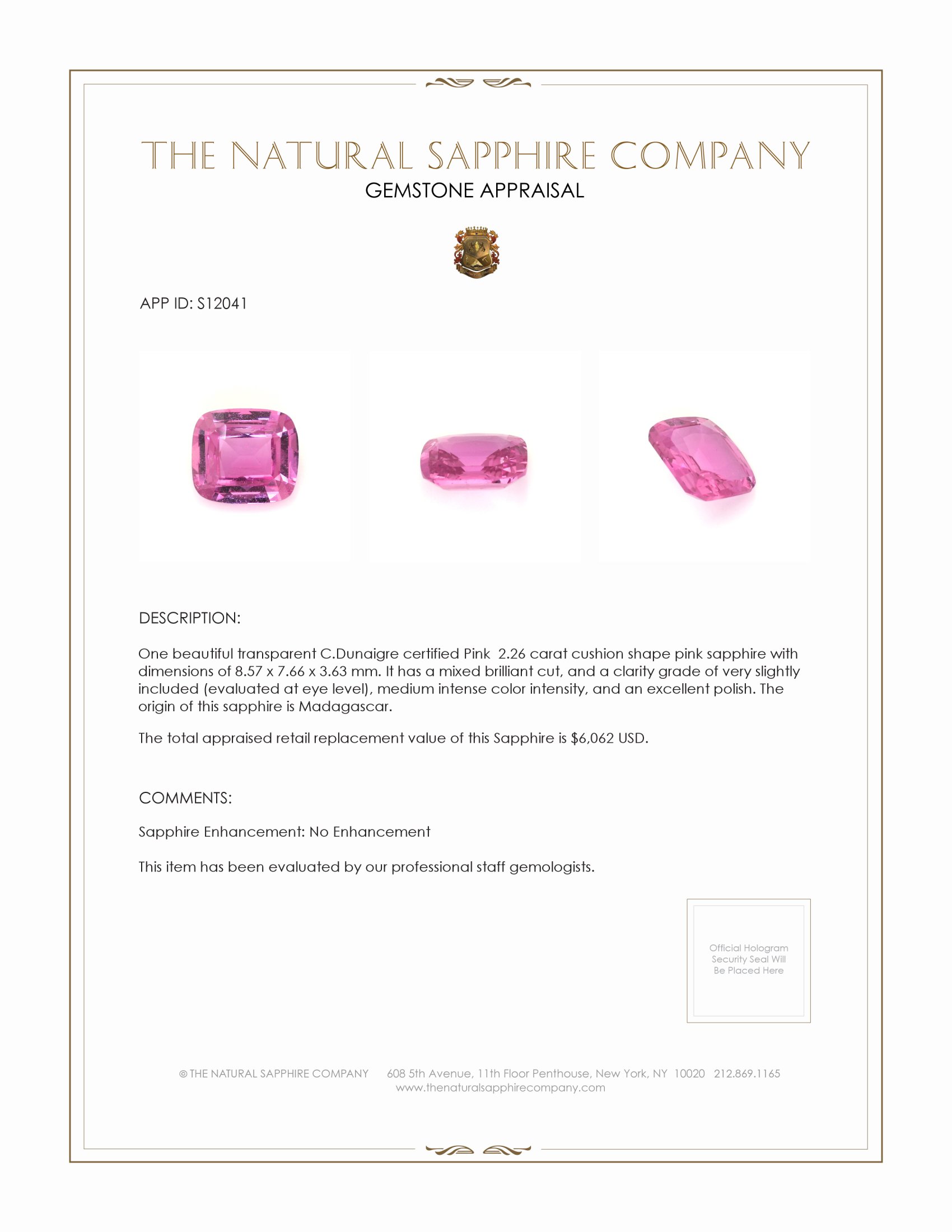 2.26 Ct. Pink Sapphire from Madagascar
