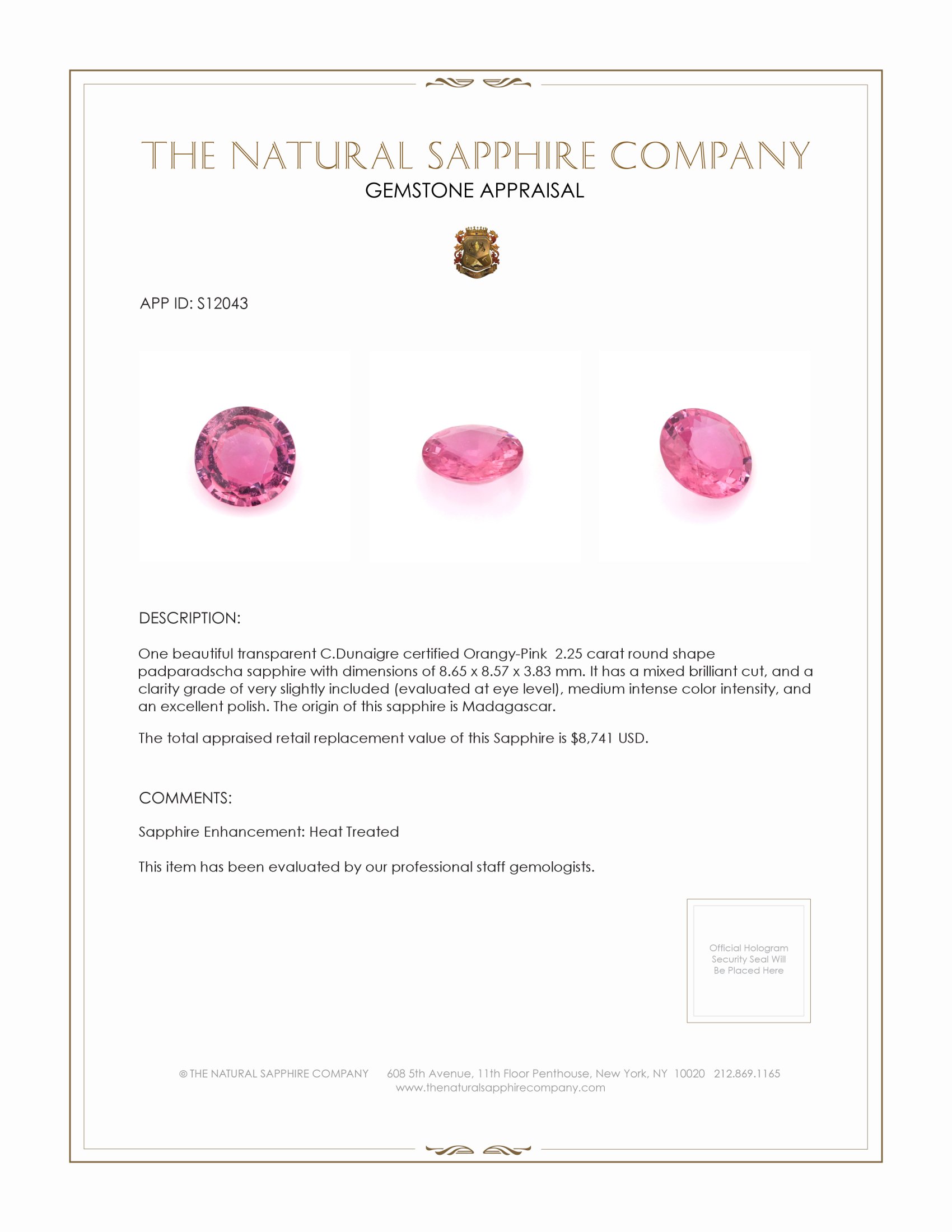 2.25 Ct. Padparadscha Sapphire from Madagascar