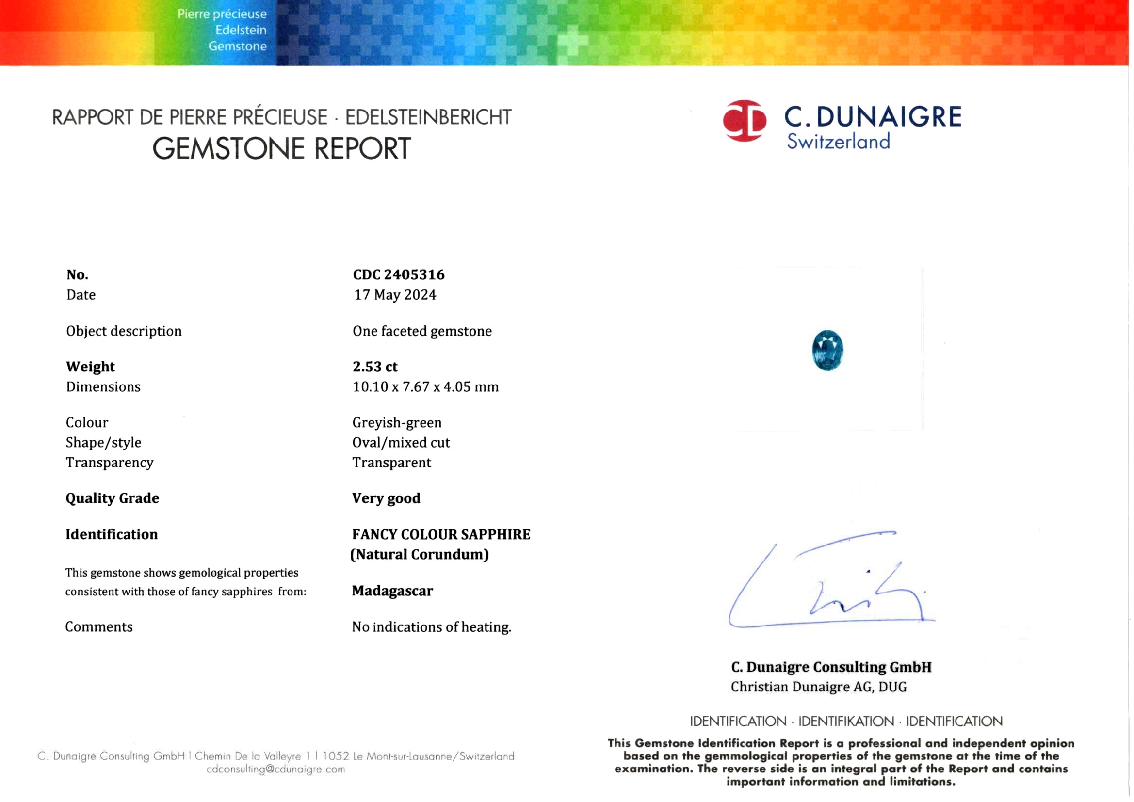 2.53 Ct. Bluish Green Sapphire from Madagascar