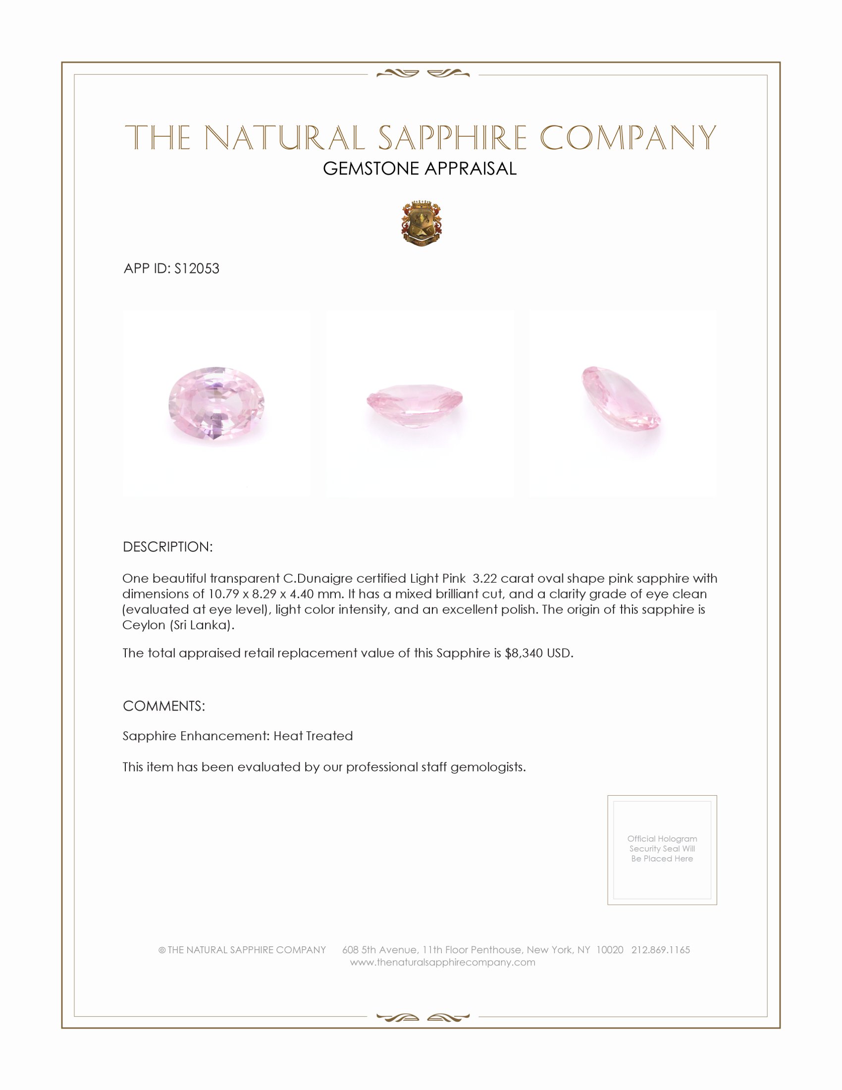 3.22 Ct. Pink Sapphire from Ceylon (Sri Lanka)