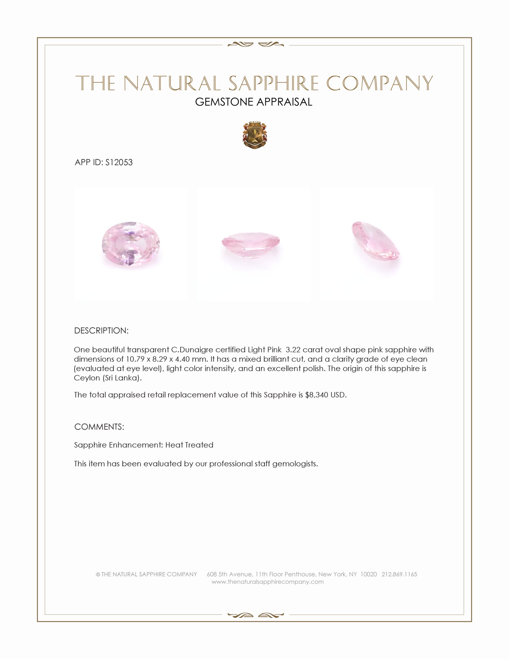 3.22 Ct. Pink Sapphire from Ceylon (Sri Lanka)