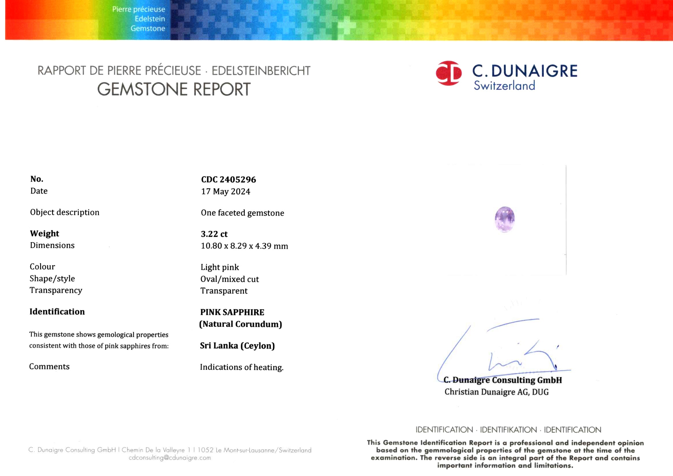 3.22 Ct. Pink Sapphire from Ceylon (Sri Lanka)