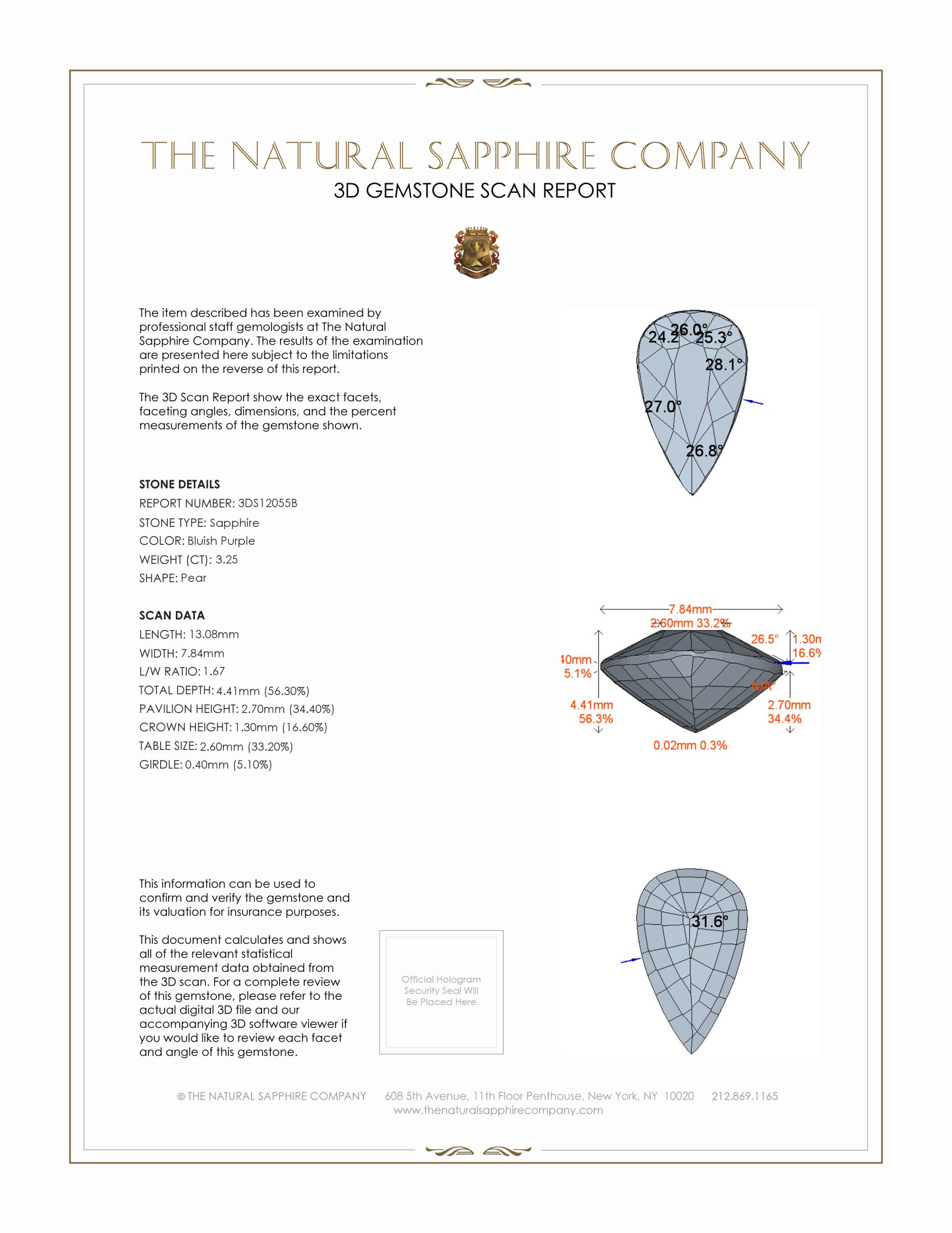 3.25 Ct. Bluish Purple Sapphire from Ceylon (Sri Lanka)