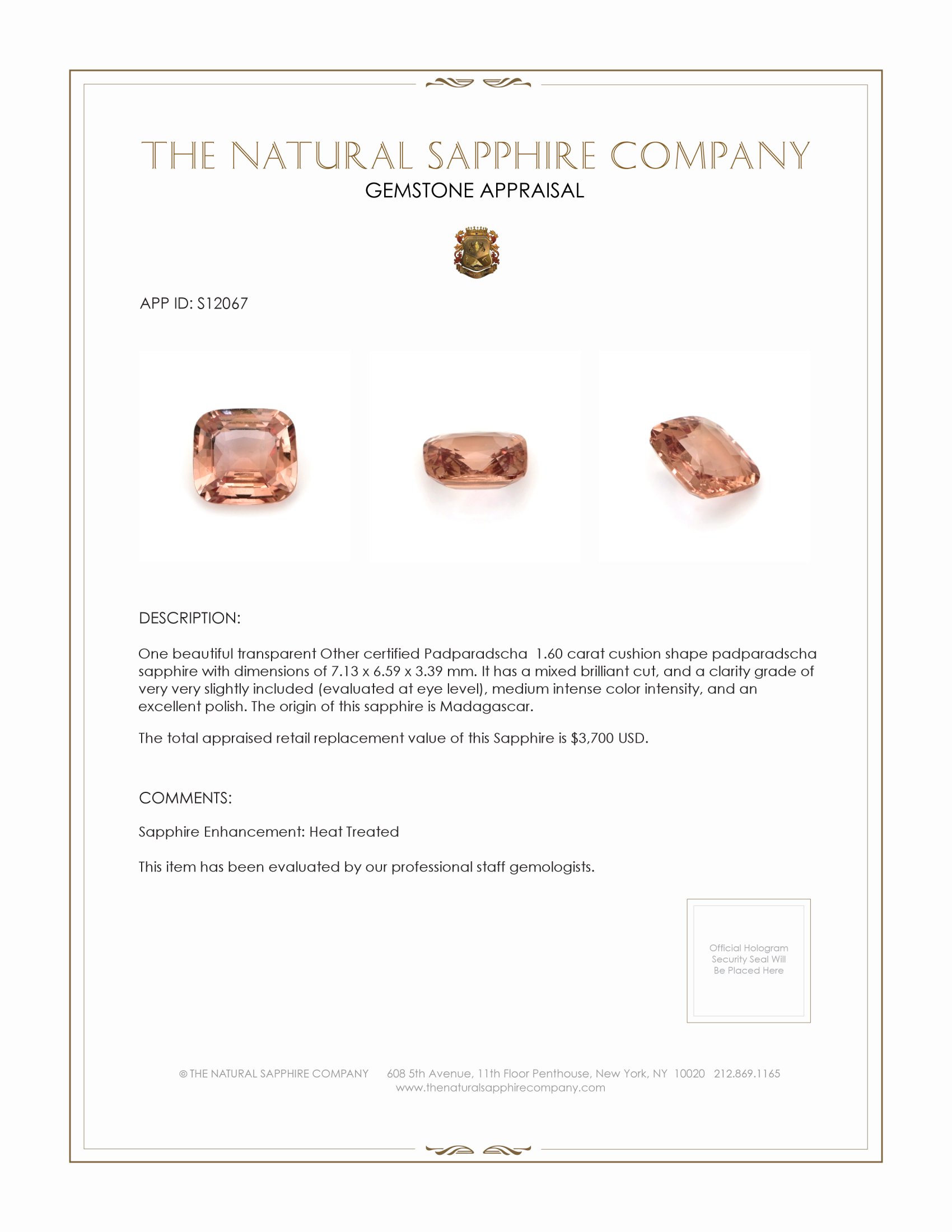 1.60 Ct. Padparadscha Sapphire from Madagascar