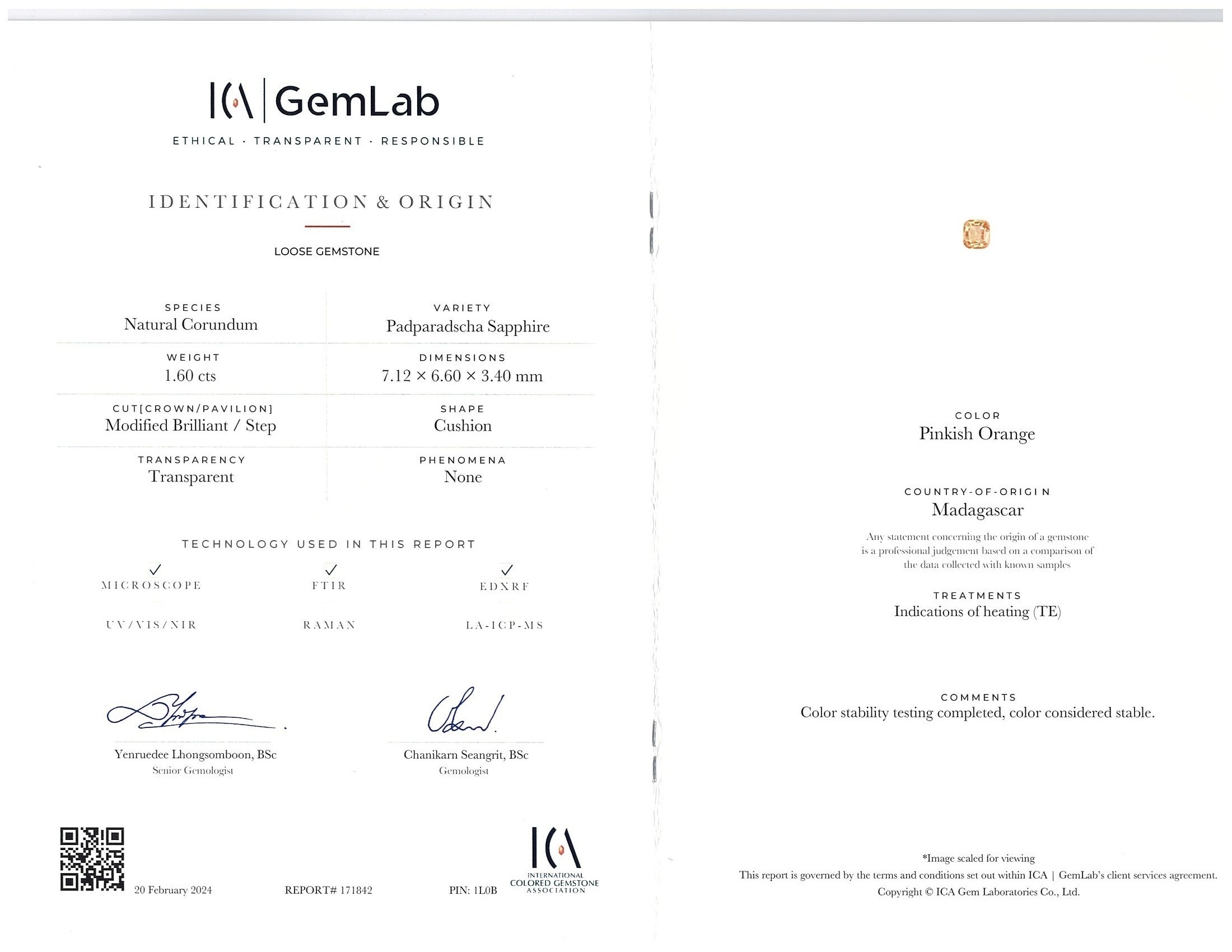 1.60 Ct. Padparadscha Sapphire from Madagascar