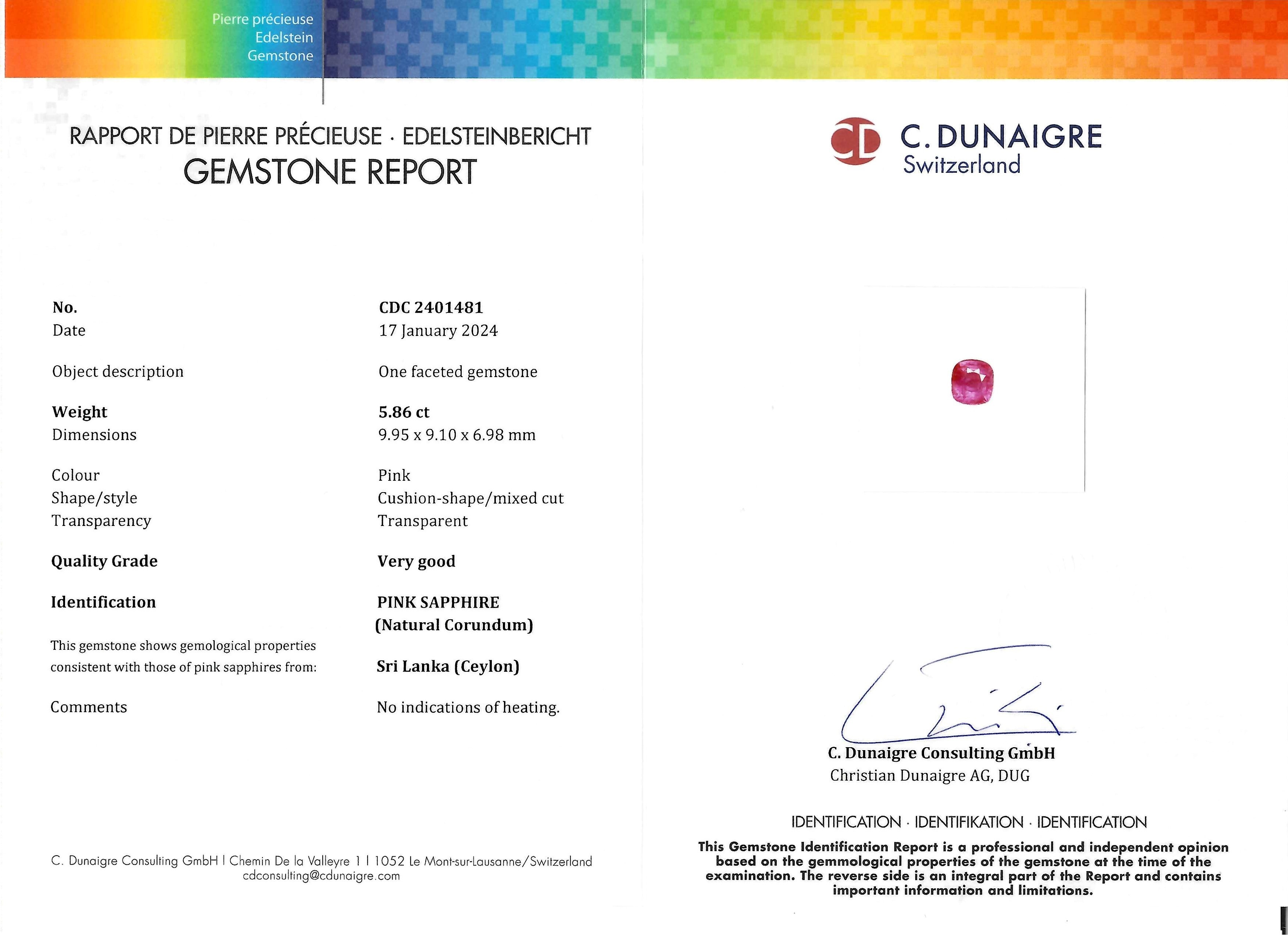 5.86 Ct. Pink Sapphire from Ceylon (Sri Lanka)