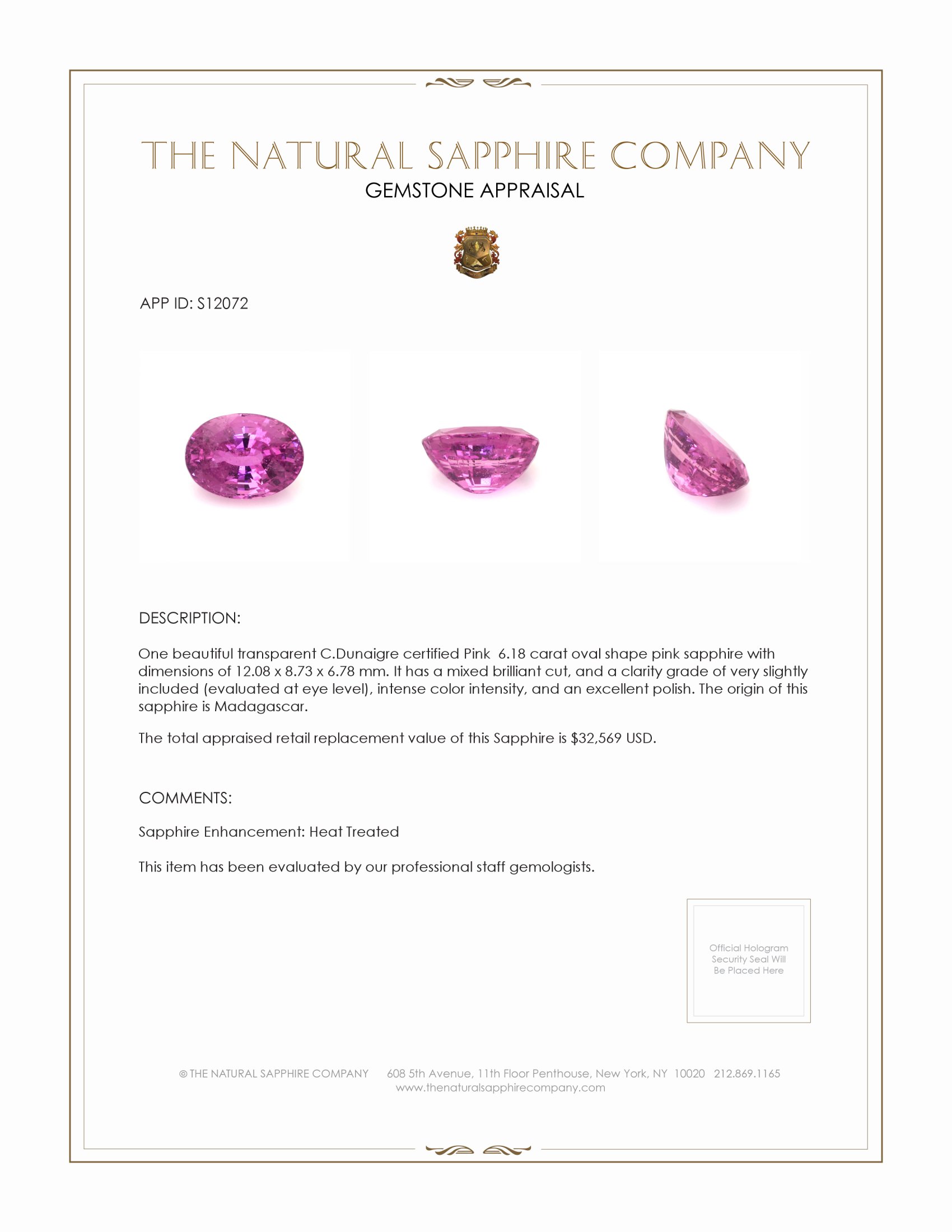6.18 Ct. Pink Sapphire from Madagascar
