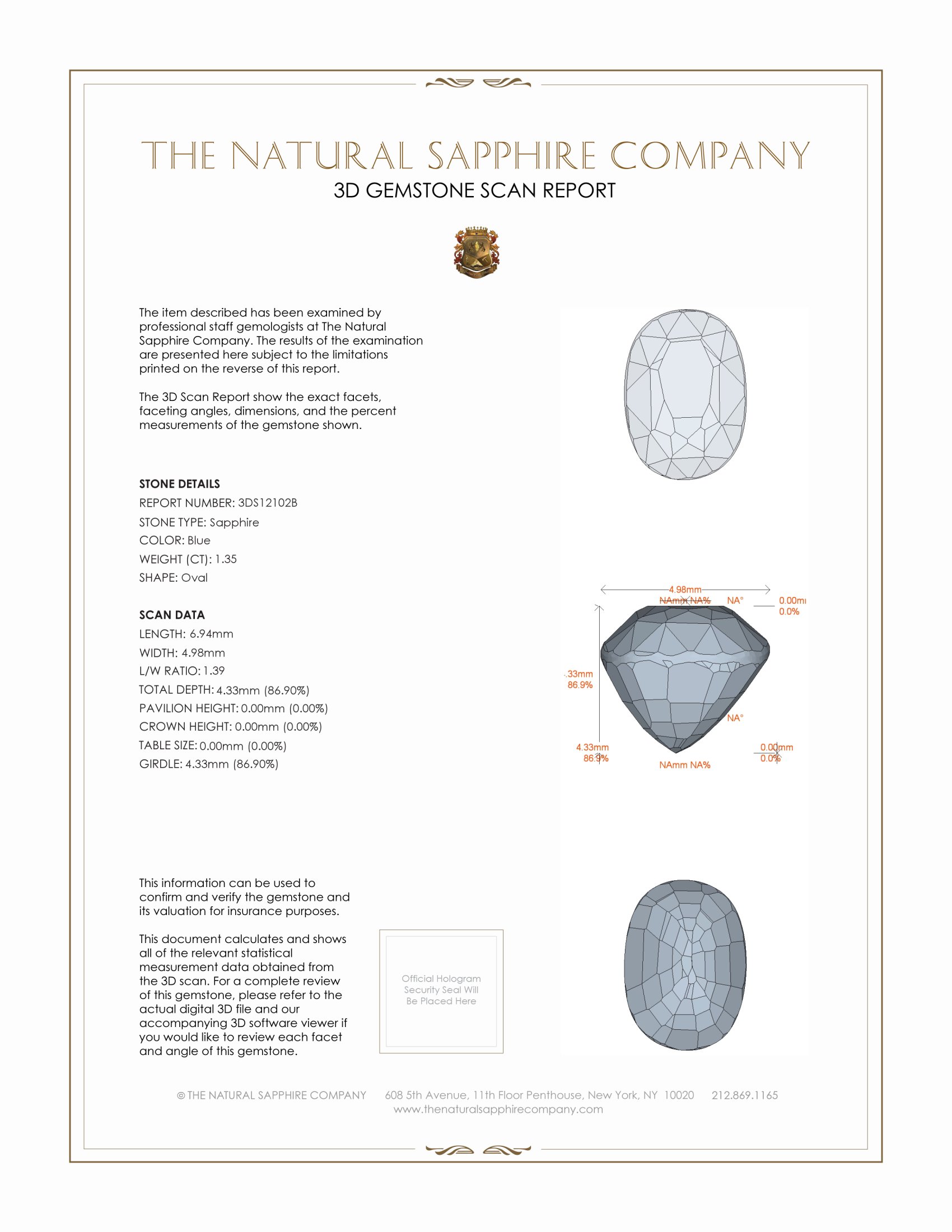 1.35 Ct. Blue Sapphire from Ceylon (Sri Lanka)