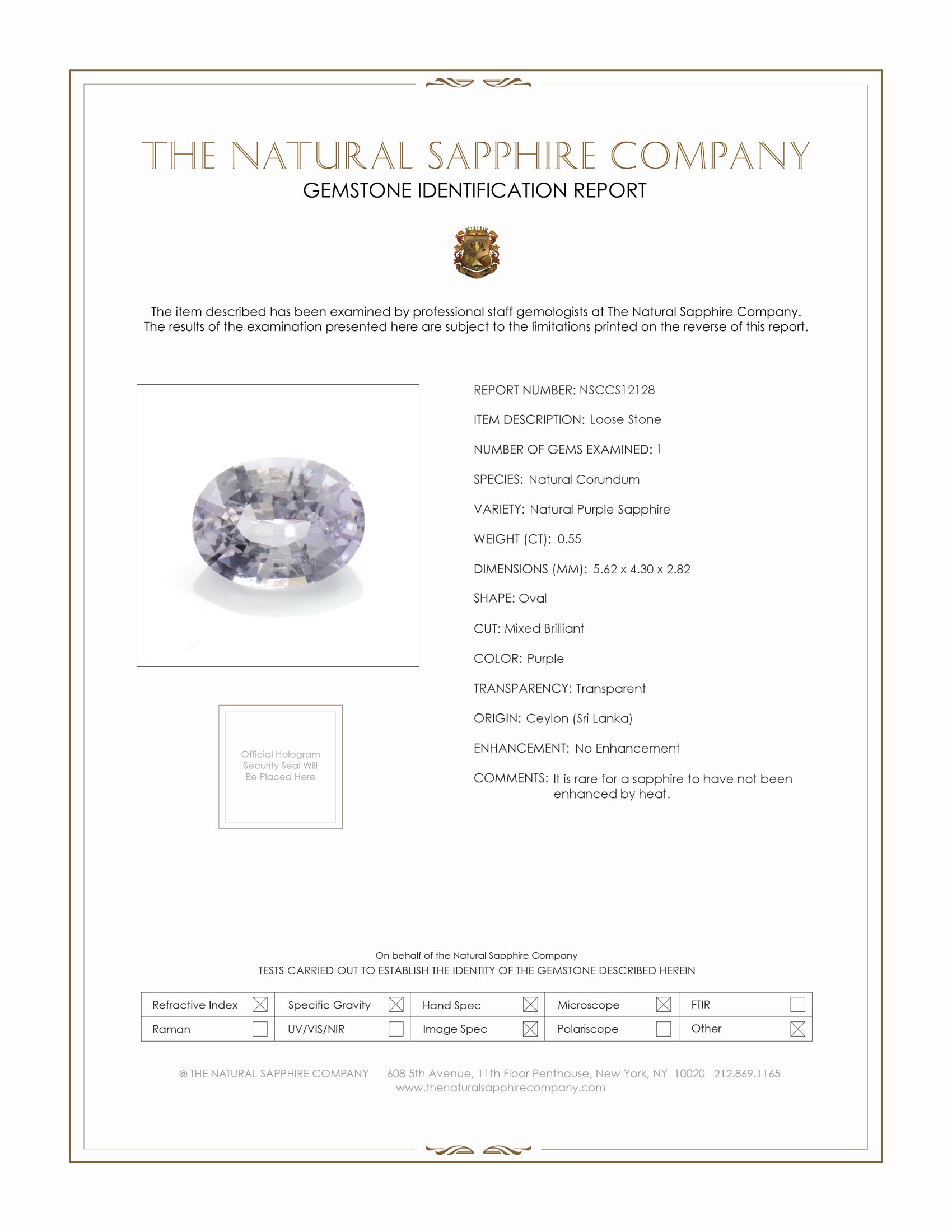 0.55 Ct. Purple Sapphire from Ceylon (Sri Lanka)