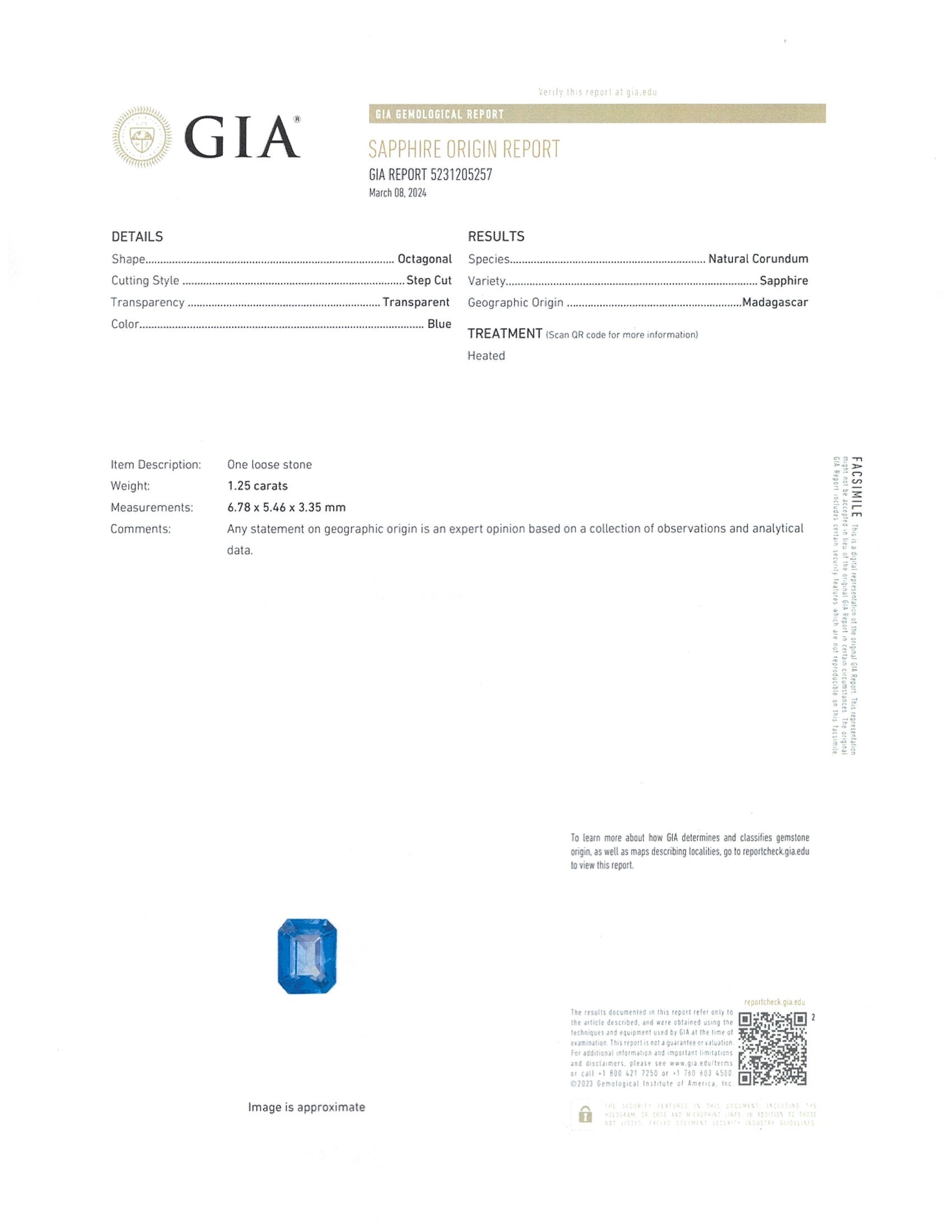 1.25 Ct. Blue Sapphire from Madagascar