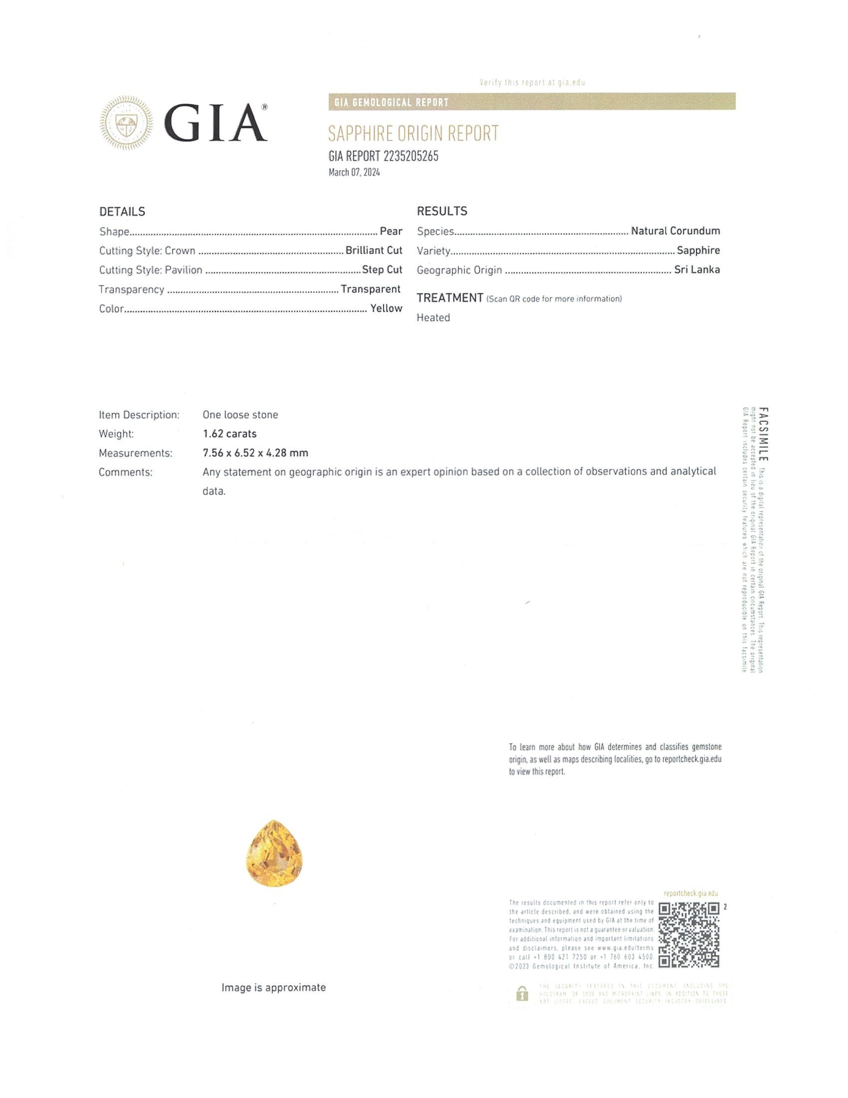 1.62 Ct. Yellow Sapphire from Ceylon (Sri Lanka)