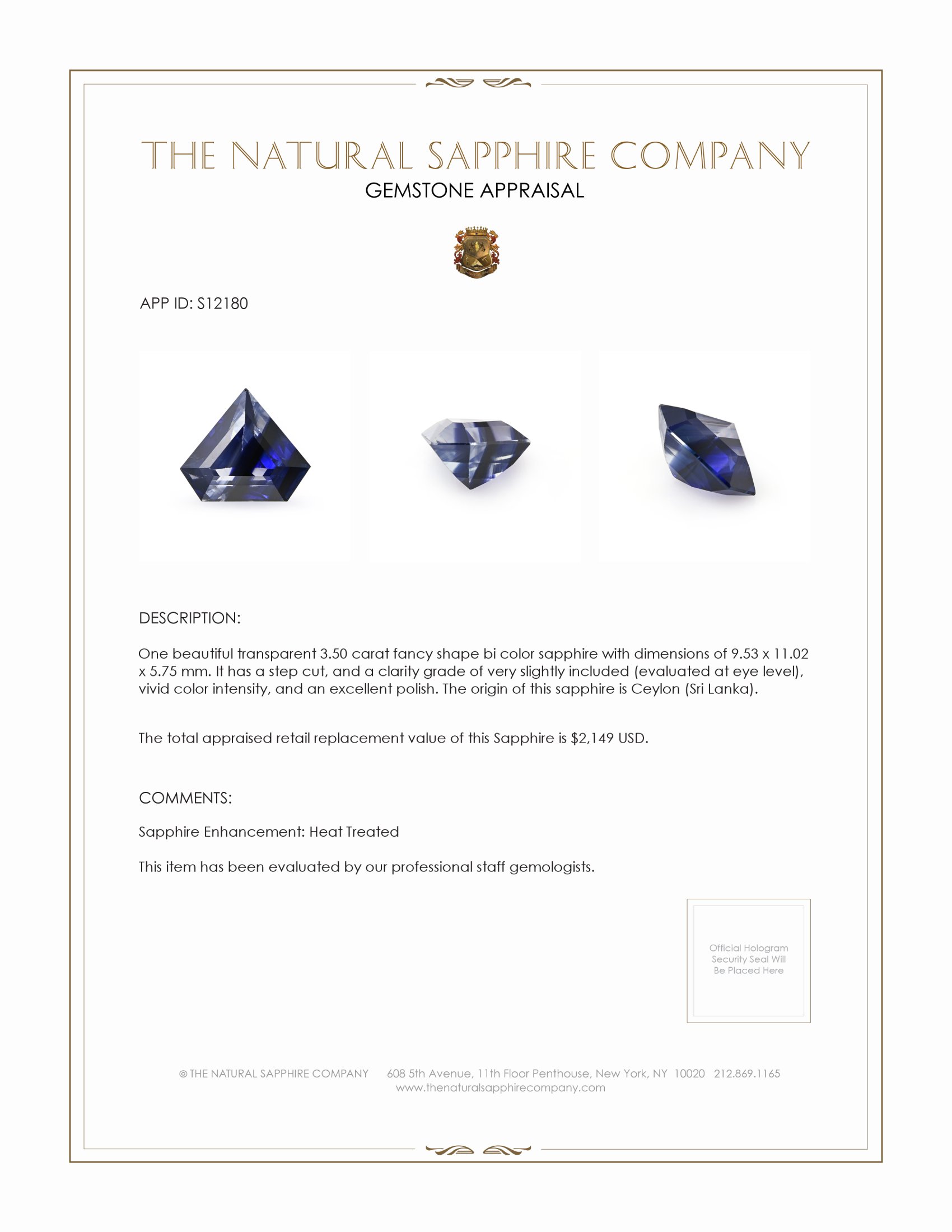 3.50 Ct. Bi Color Sapphire from Ceylon (Sri Lanka)