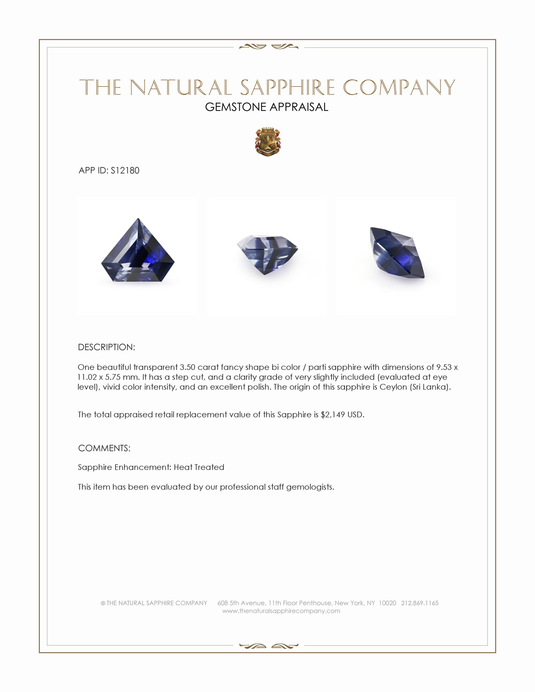 3.50 Ct. Bi Color / Parti Sapphire from Ceylon (Sri Lanka)