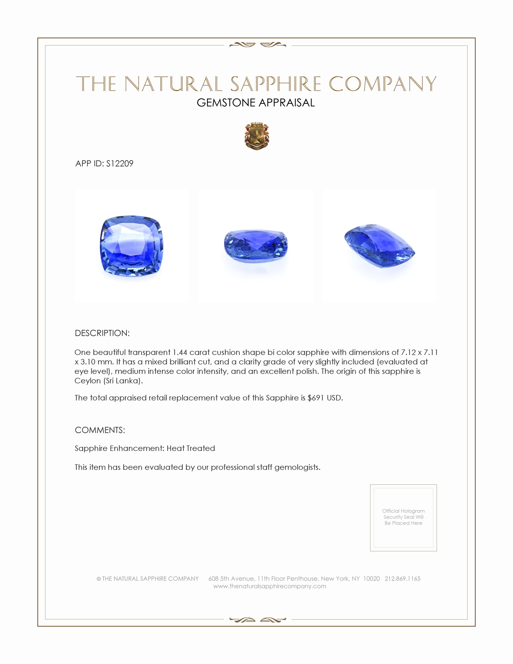1.44 Ct. Bi Color Sapphire from Ceylon (Sri Lanka)