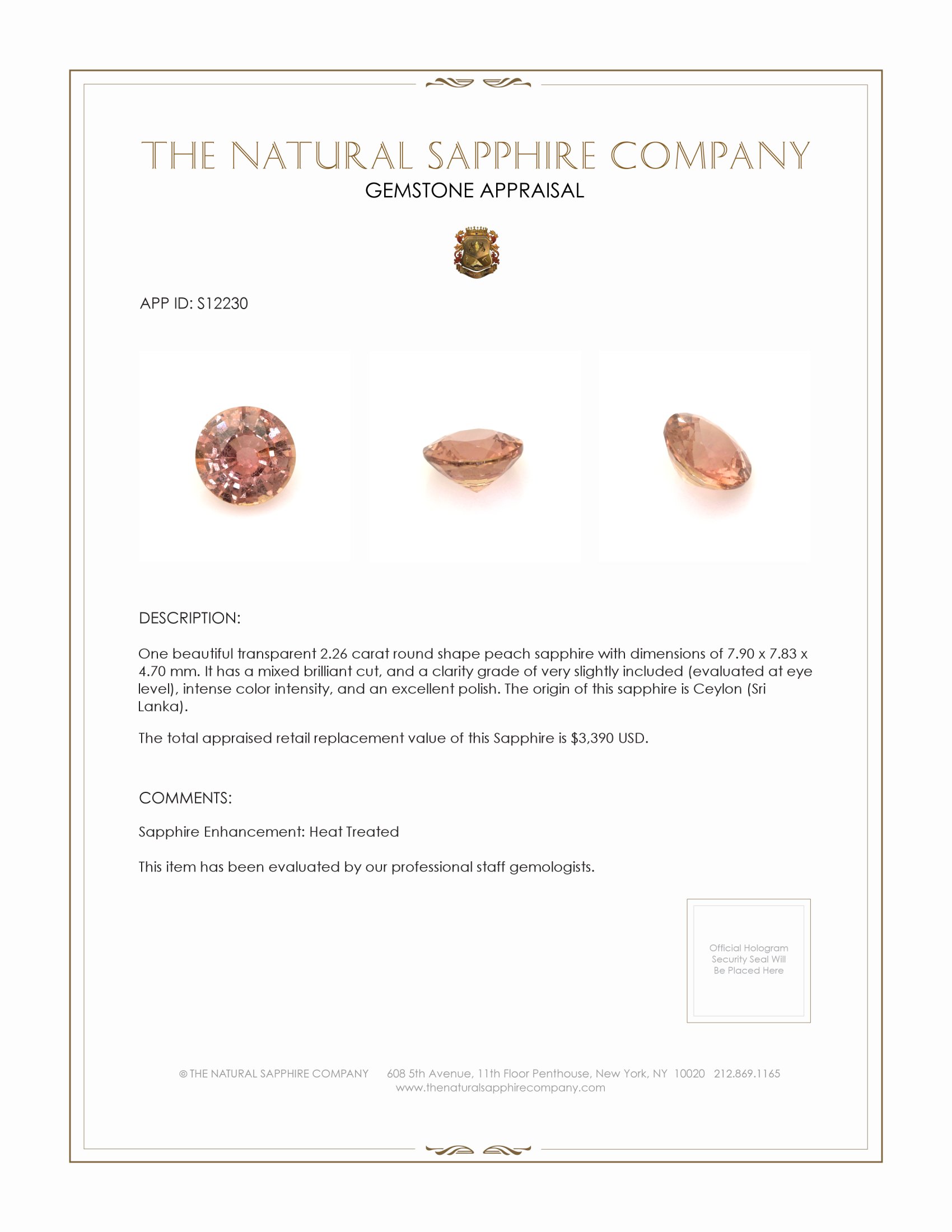 2.26 Ct. Pinkish Brown Sapphire from Ceylon (Sri Lanka)