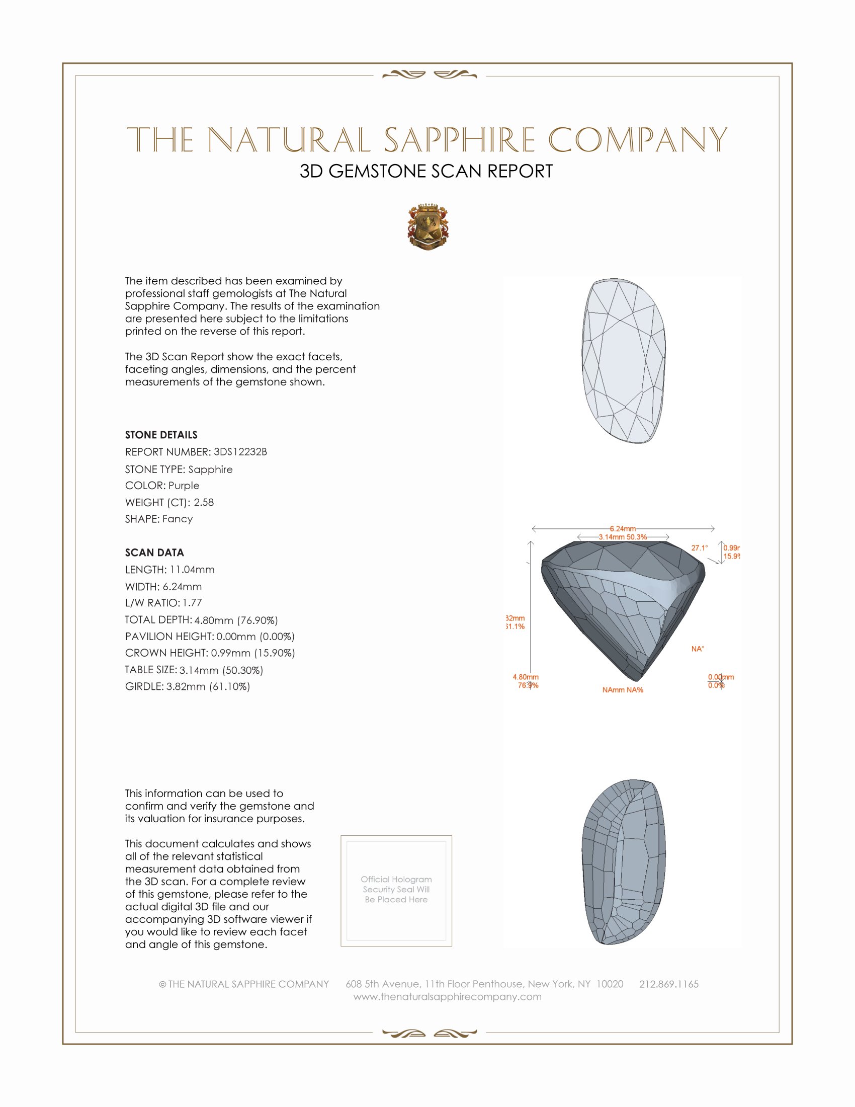 2.58 Ct. Purple Sapphire from Ceylon (Sri Lanka)