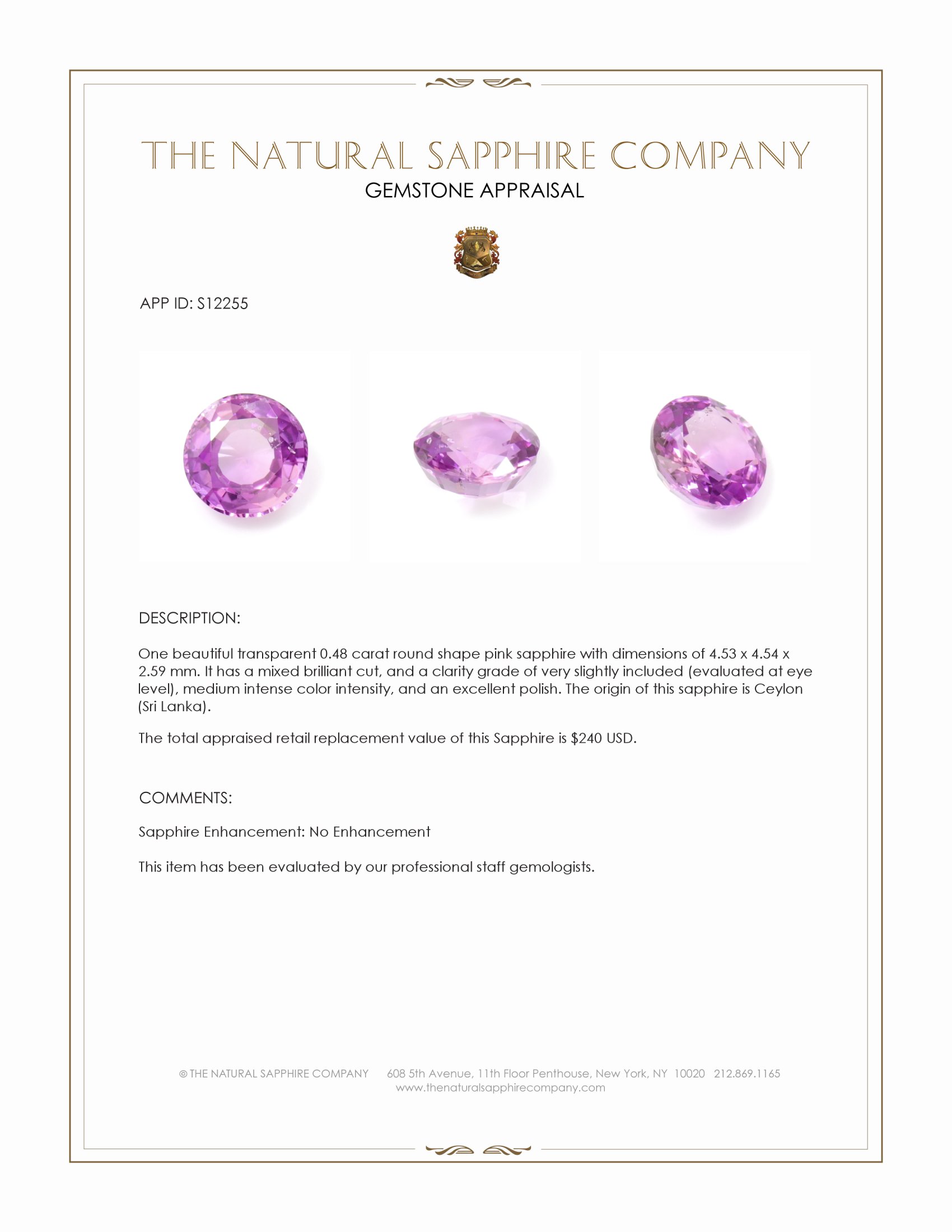 0.48 Ct. Pink Sapphire from Ceylon (Sri Lanka)