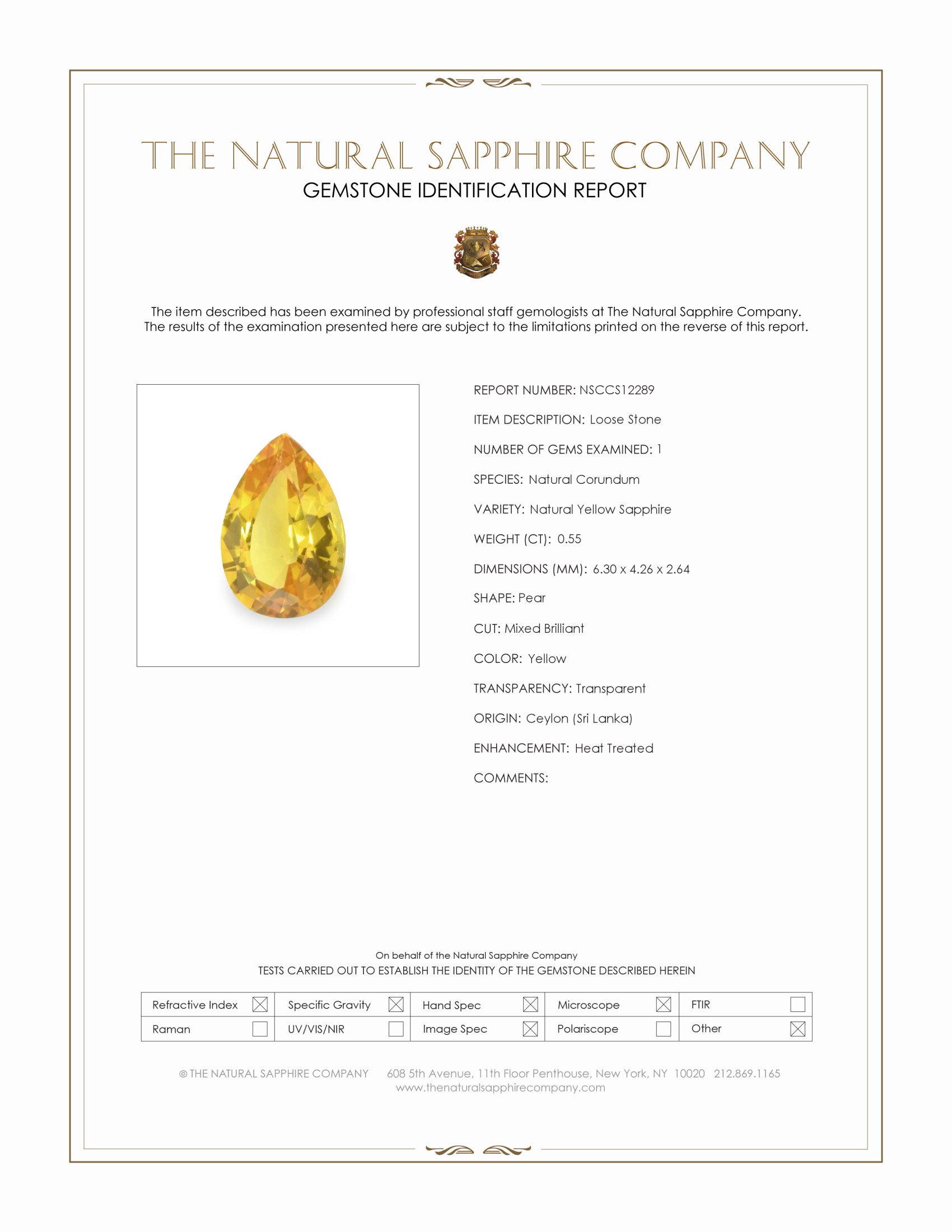 0.55 Ct. Yellow Sapphire from Ceylon (Sri Lanka)