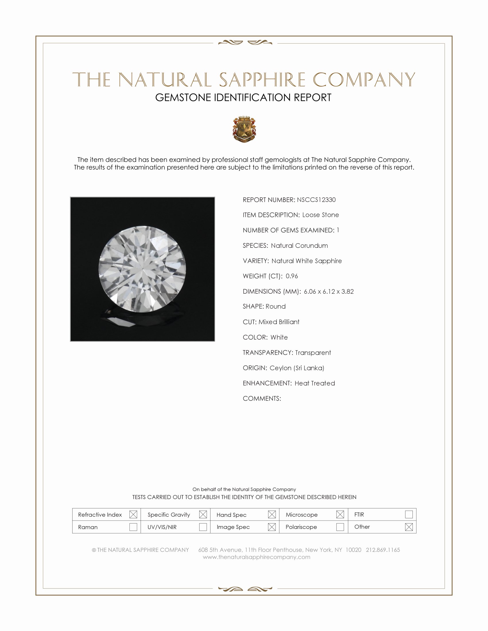 0.96 Ct. White Sapphire from Ceylon (Sri Lanka)