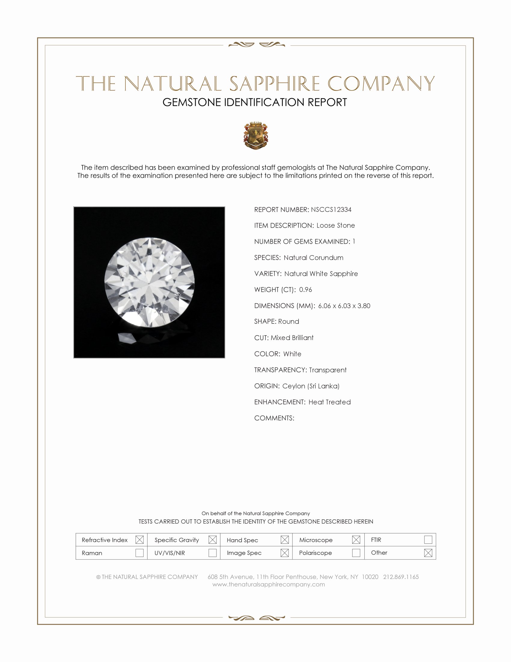 0.96 Ct. White Sapphire from Ceylon (Sri Lanka)